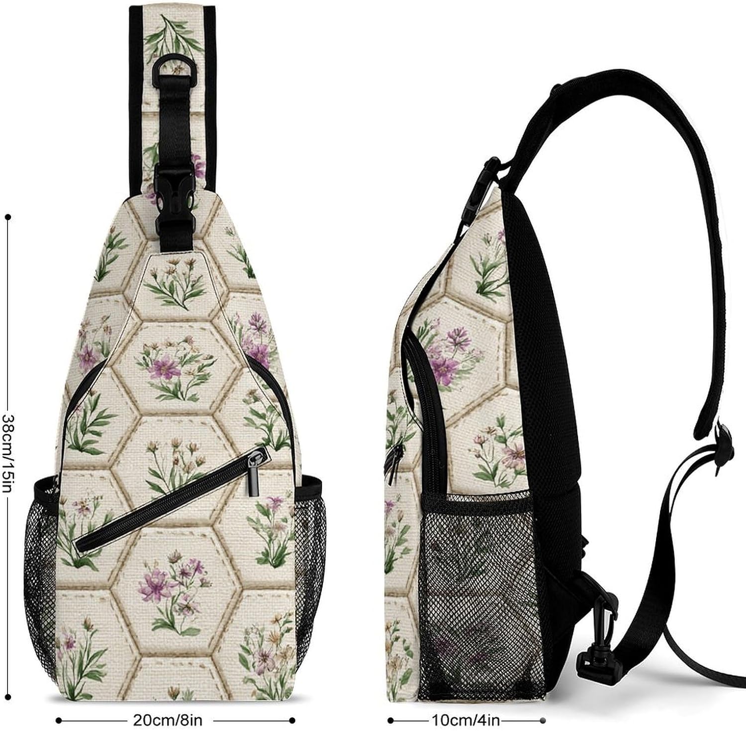 Hexagonal Flowers Sling Crossbody Bag Lightweight Chest Shoulder Backpack for Outdoor Sports