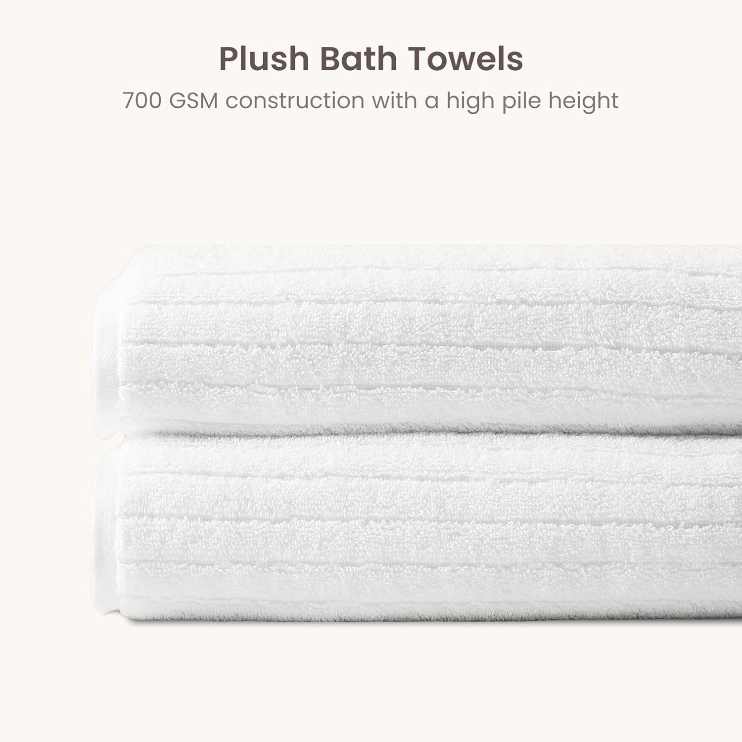 BIOWEAVES 100% Organic Cotton 700 GSM Luxury Ribbed Bath Towel Set for Bathroom 30" x 58" GOTS Certified - White, Pack of 2