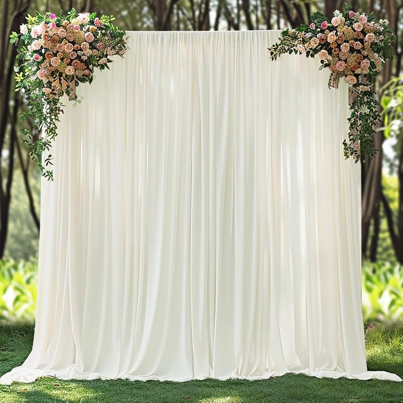 Cortina de fondo de color marfil sin arrugas de 10 x 10 pies para fiestas, cortinas de tela suave, telón de fondo de cortina de marfil para decoraciones de fiesta de cumpleaños, fondo para fotografía, 5 x 10 pies, 2 paneles