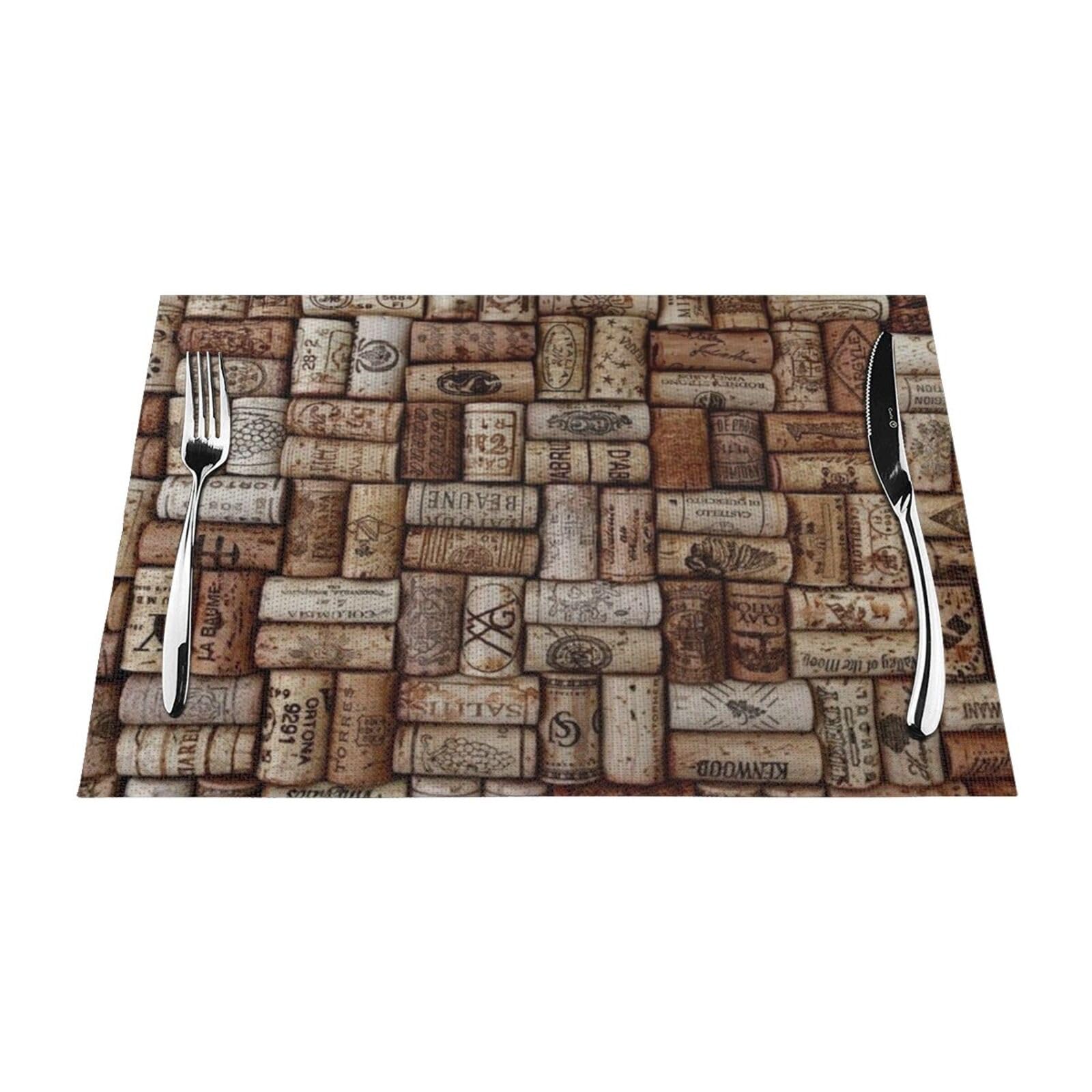 PVC Placemat Set of 4 PCS, 45x30 CM, Wine cork Printed Non-Slip Heat Resistant Place Mats for Kitchen Dining Table Indoor Outdoor