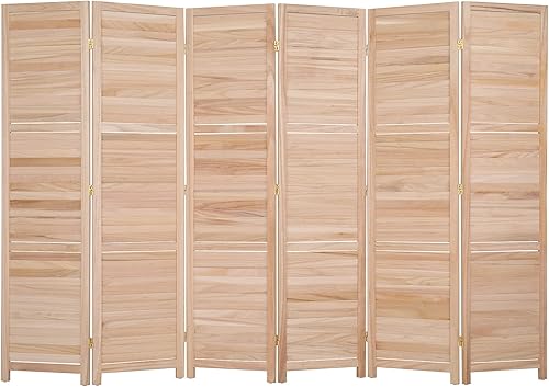 Bonnlo Separador de madera de privacidad divisor de pared plegable de 59 pies de alto separador de espacio con bisagras para interiores natural 6