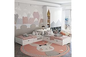 Twin L Shaped Bed for 2 Kids with Desk and Trundle