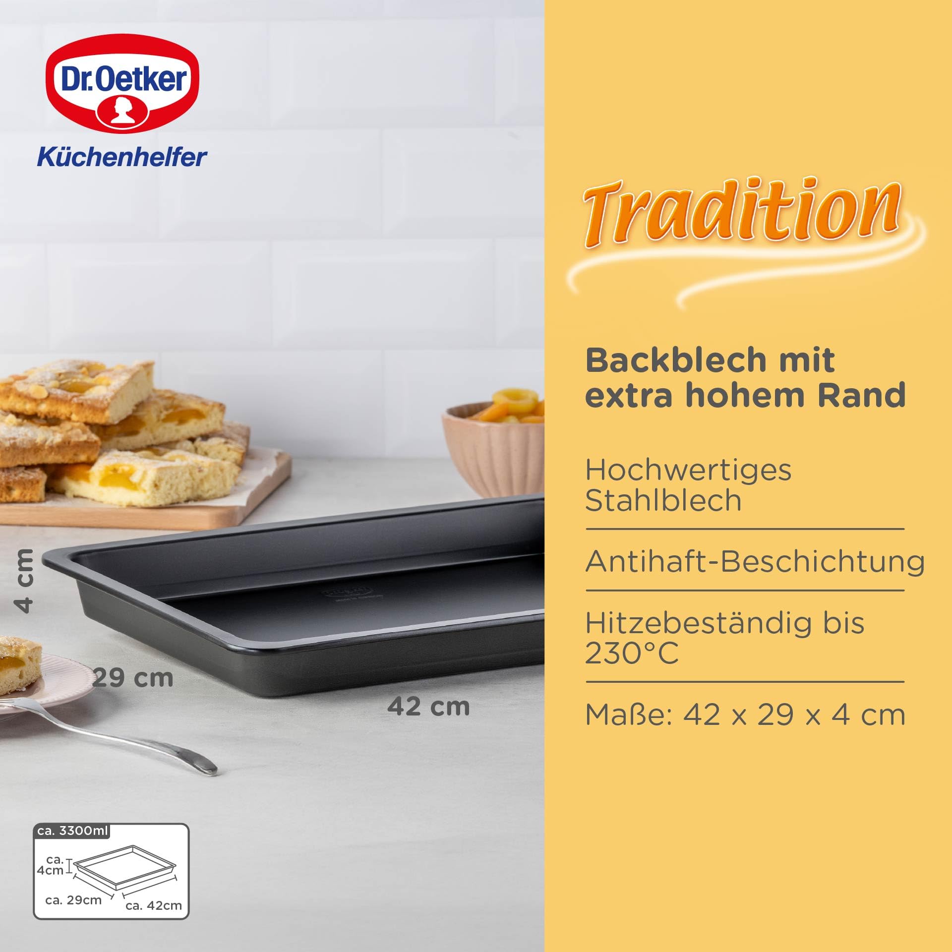 Dr. Oetker 1450 Blacha Do Pieczenia Z Bardzo Wysoką Krawędzią, Czarny, 42 x 29 x 4 cm