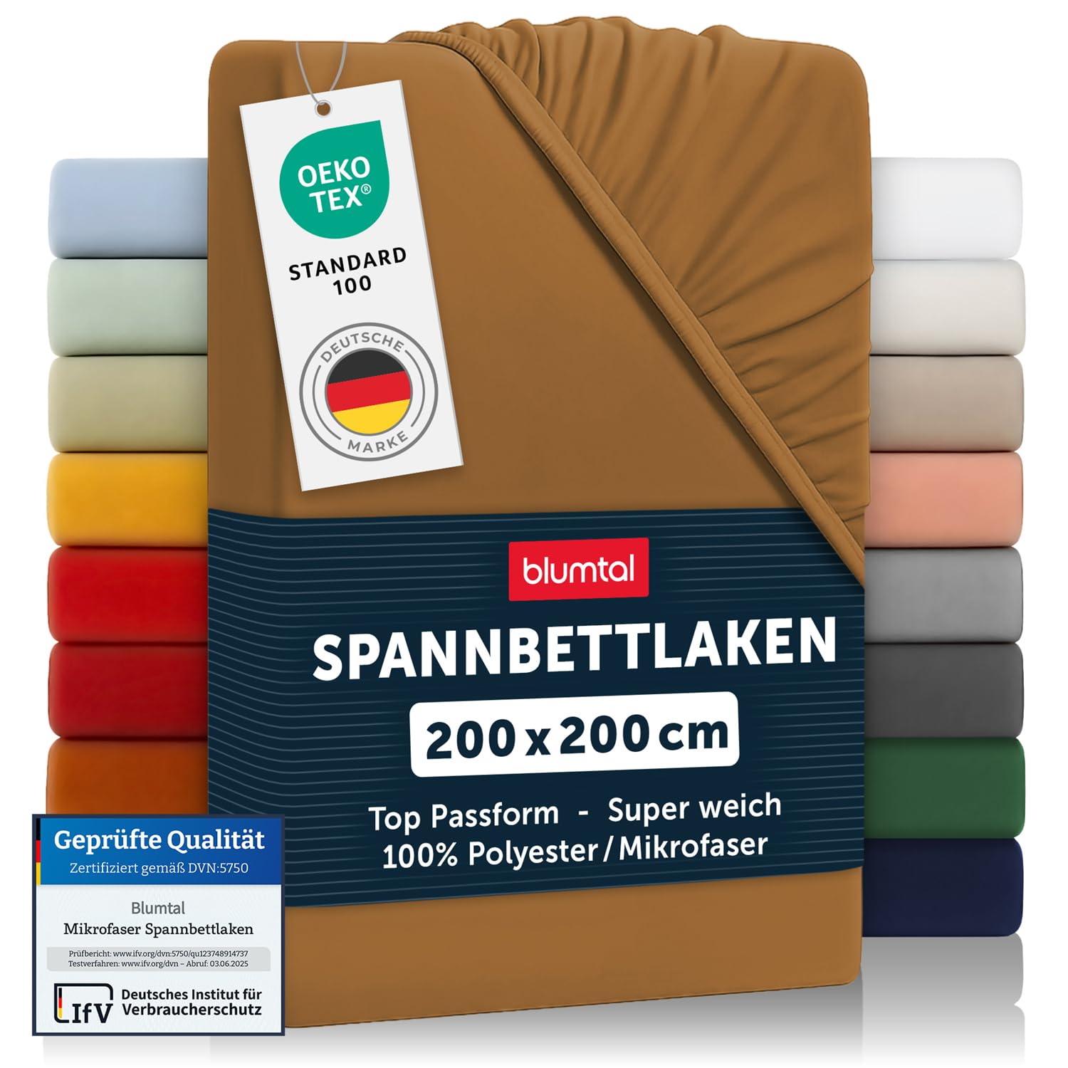 Blumtal® 2er Set Spannbettlaken 200x200x30cm aus Microfaser - Oekotex zertifiziertes Bettlaken Spannbettlaken in Pumpkin Spice - Braun