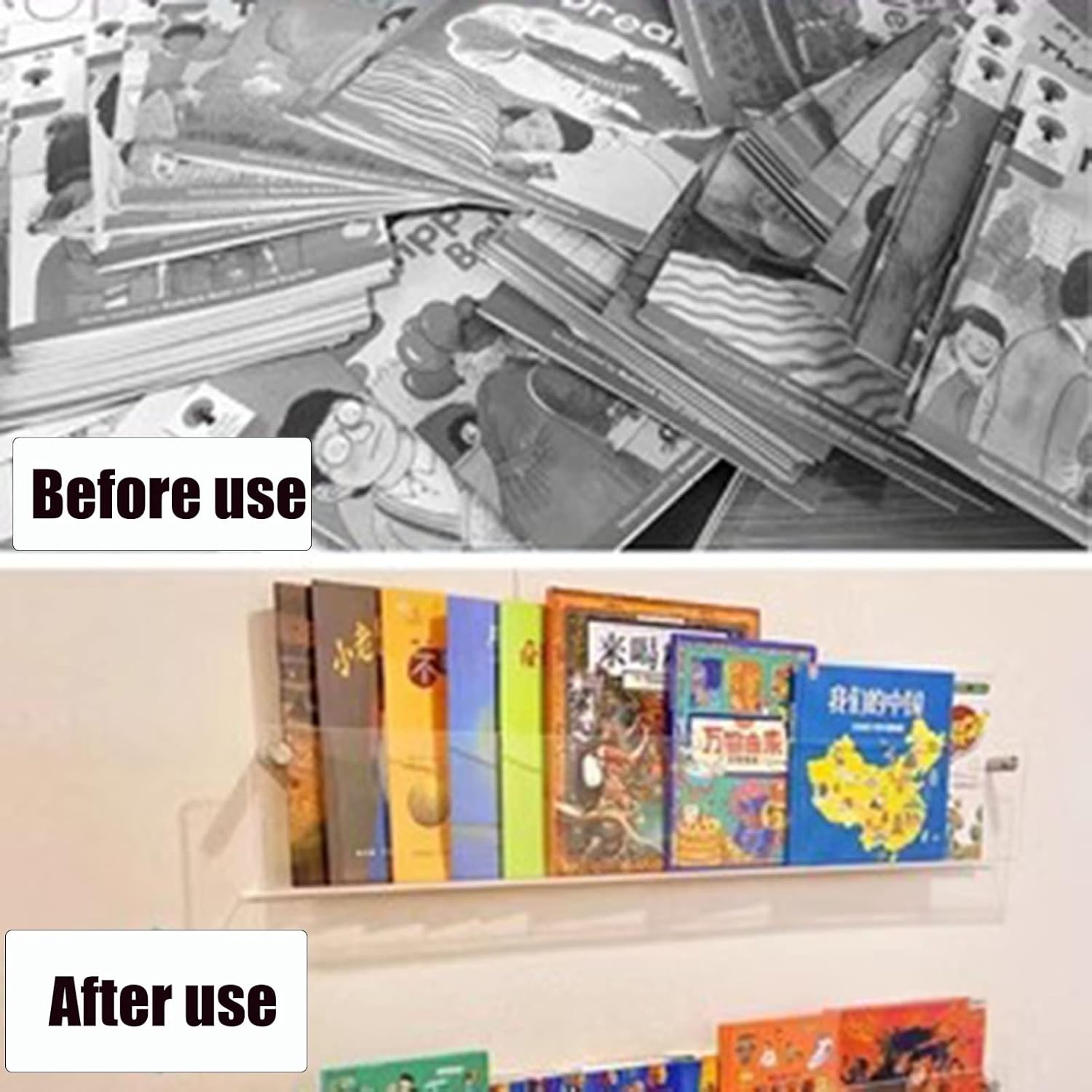 Magazine holder wall mount acrylic shelf, Clear Acrylic Brochure Holder Wall Mount 2 Tier, Bookshelf Magazine Rack Literature Storage(60cm/23.6in)