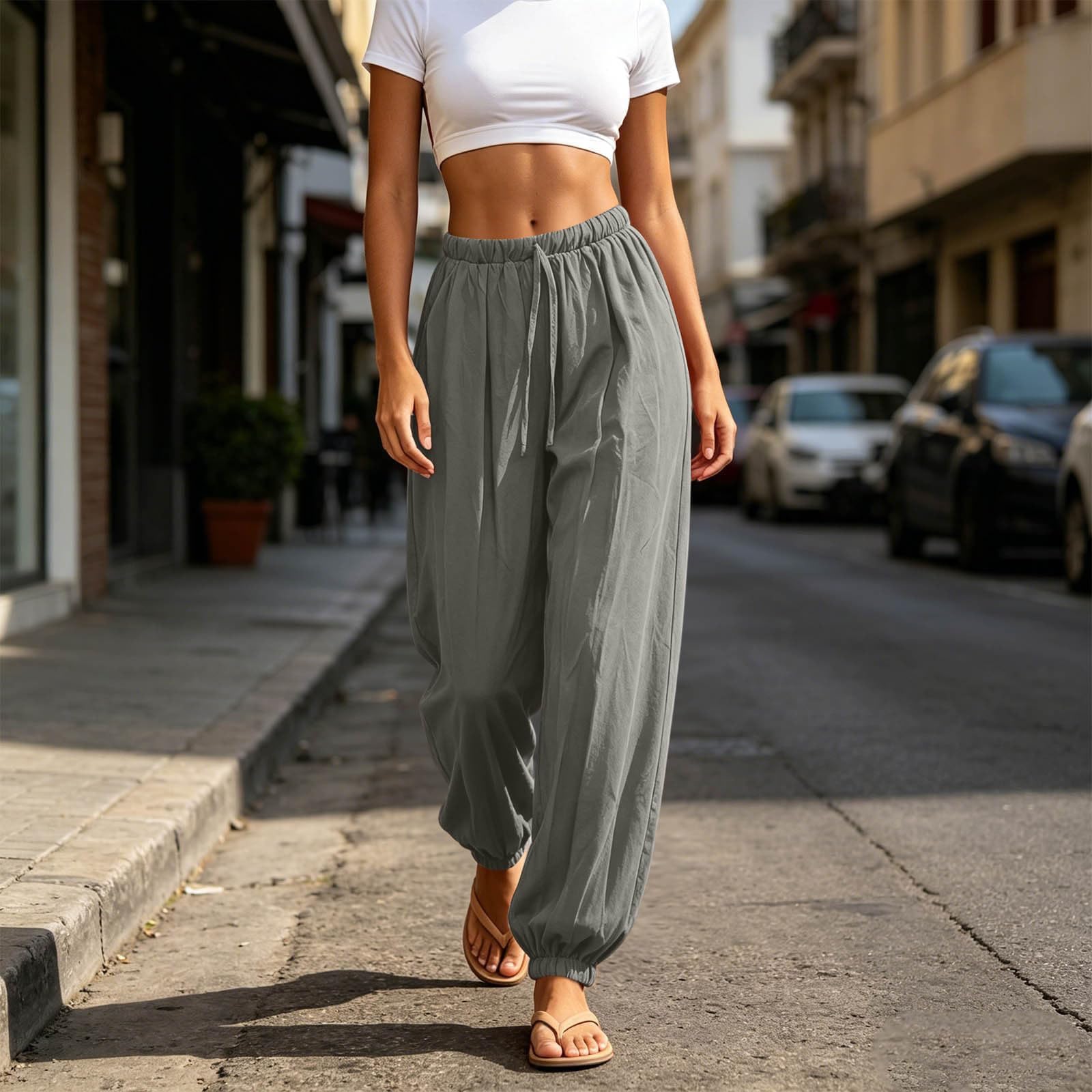Pantalone Lino Donna Pantaloni da Yoga da Donna a Tinta Unita con Tasche, Dritti, Elasticizzati, vestibilità Ampia, Pantaloni a Contrasto Tinta Unita Estivi Larghi
