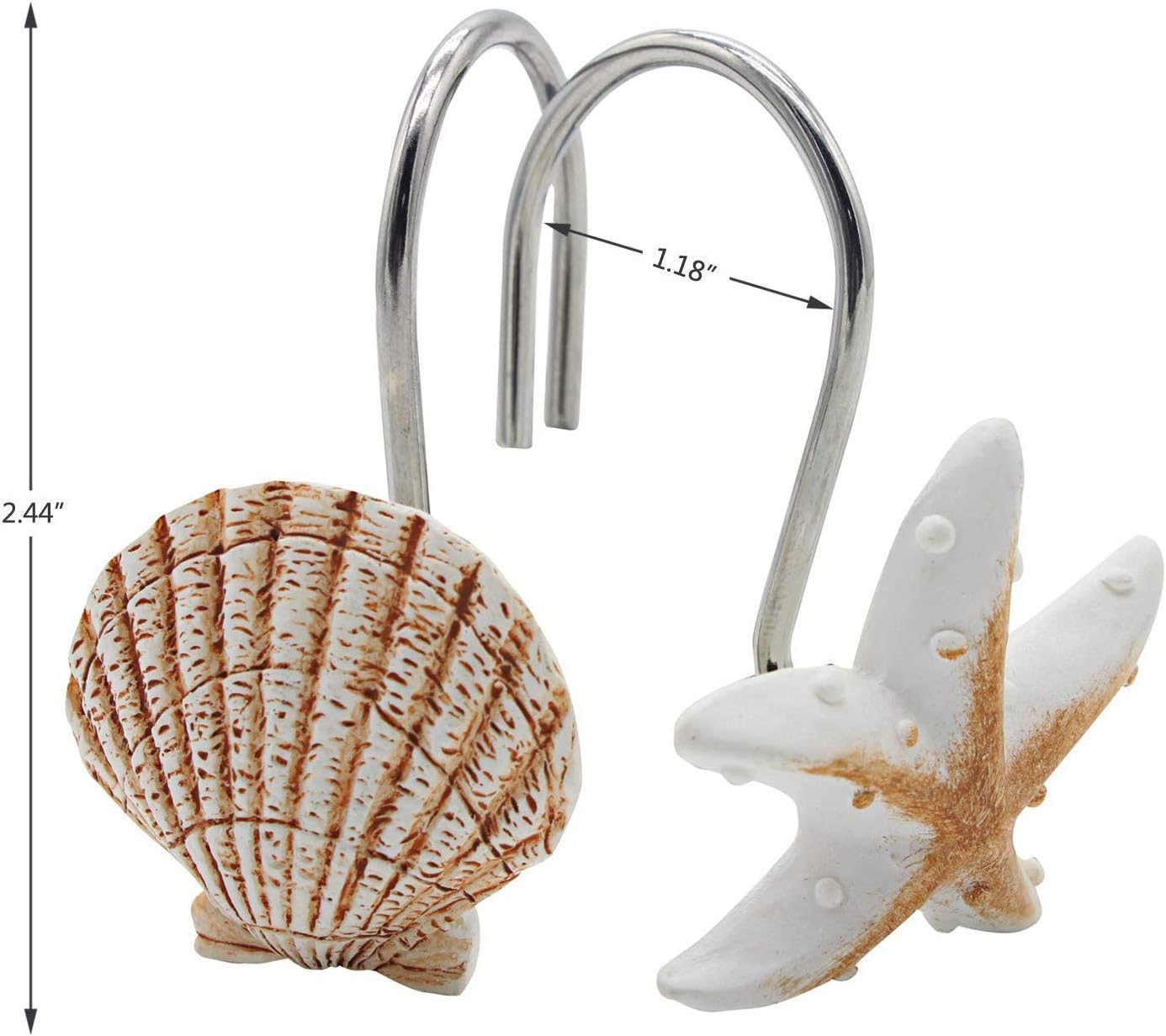 FINROS Seashell Shower Curtain Hooks，12PCS Anti Rust Decorative Resin Hooks for Bathroom, Baby Room, Bedroom, Living Room Decor (Light Brown Seashell) : Home & Kitchen