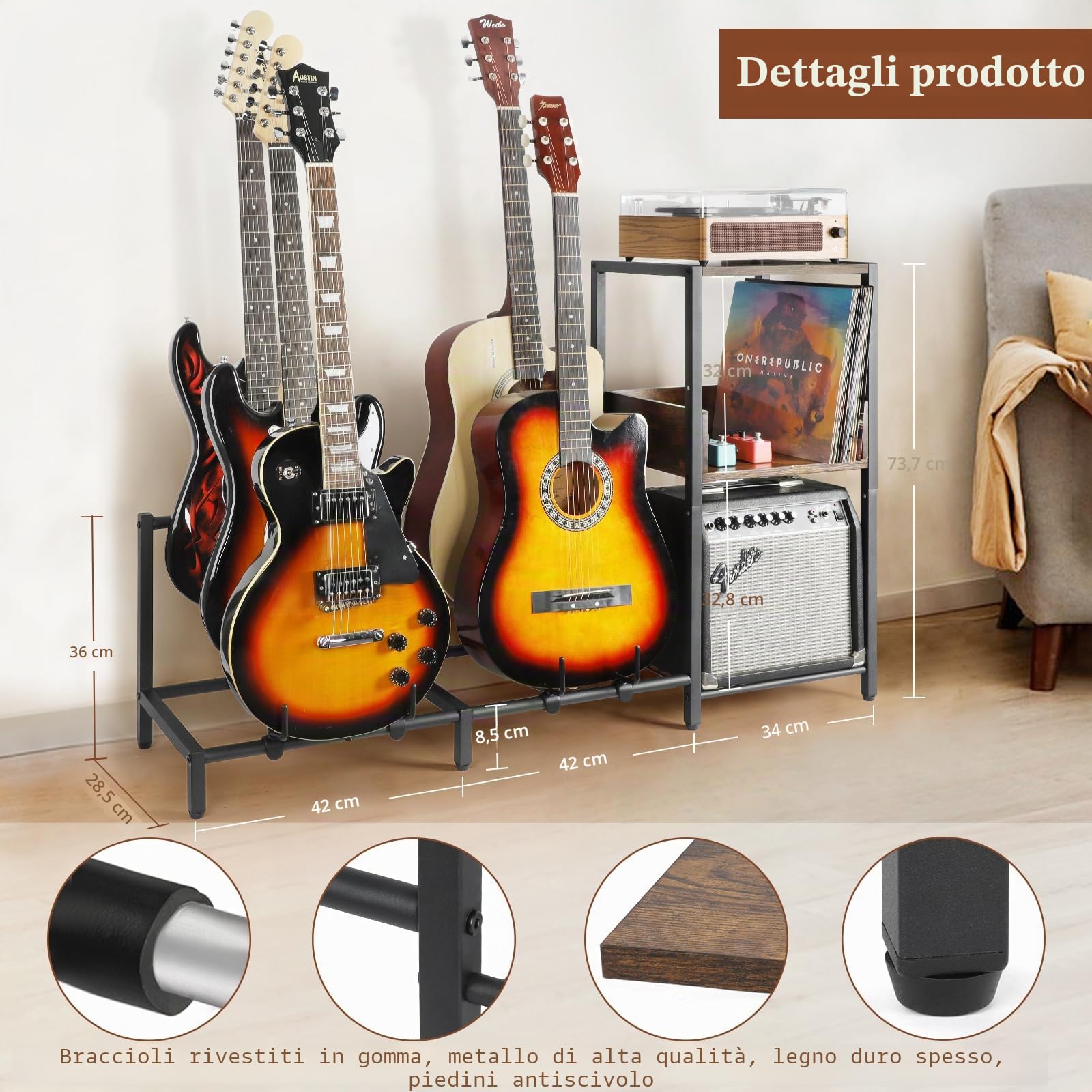 Bikoney Supporto Chitarra a 5 Livelli per Chitarra Acustica, Elettrica, Basso, Supporto Rack per Chitarra Regolabile per Più Chitarre Porta Chitarra
