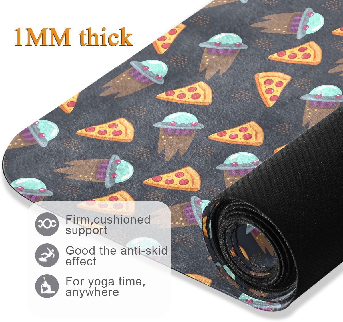 ALAZA Pizza Spaceship Pattern Yoga Mat Non Slip Fitness Exercise Mat, Workout Mat for Yoga, Pilates and Floor Exercises