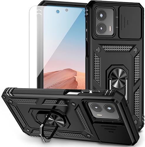 Funda para Moto G 5G 2023 con cubierta deslizante para cámara protector de pantalla HD grado militar de 16 pies probada en caídas Soporte de anillo