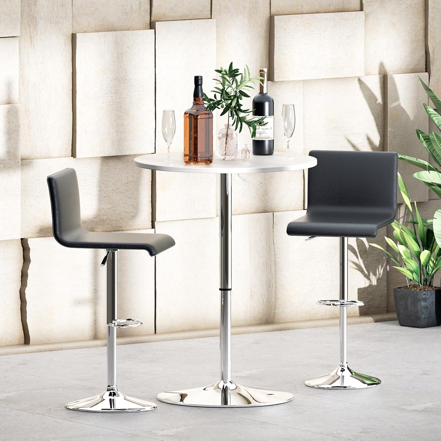 MoNiBloom Bistro Pub Table Round Bar 27.5"- 36" Height-Adjustable Cocktail Table with 23.5 Inch Table Top for Dining Room Home Kitchen Patio Bistro (White)