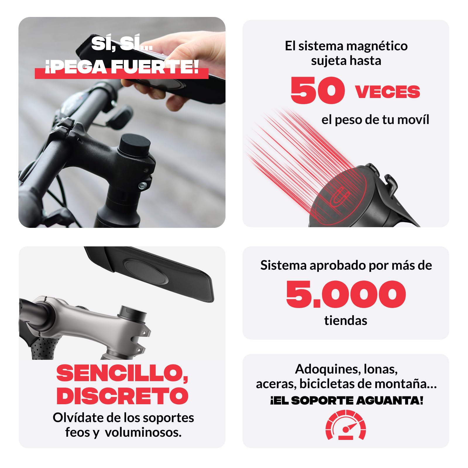 Shapeheart Soporte Móvil Bicicleta para Potencia con Funda Magnética | Para todos los móviles | Potencia dirección de 1 1/8 (28–32 mm) | GPS para carretera, gravel y BTT | Resistente a la lluvia