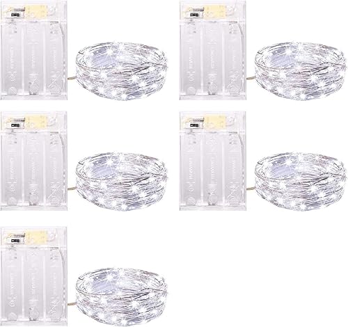 Minetom Luces de hadas que funcionan con pilas, paquete de 5 luces LED de 7 pies, 20 luces LED con temporizador, luces de hadas impermeables de