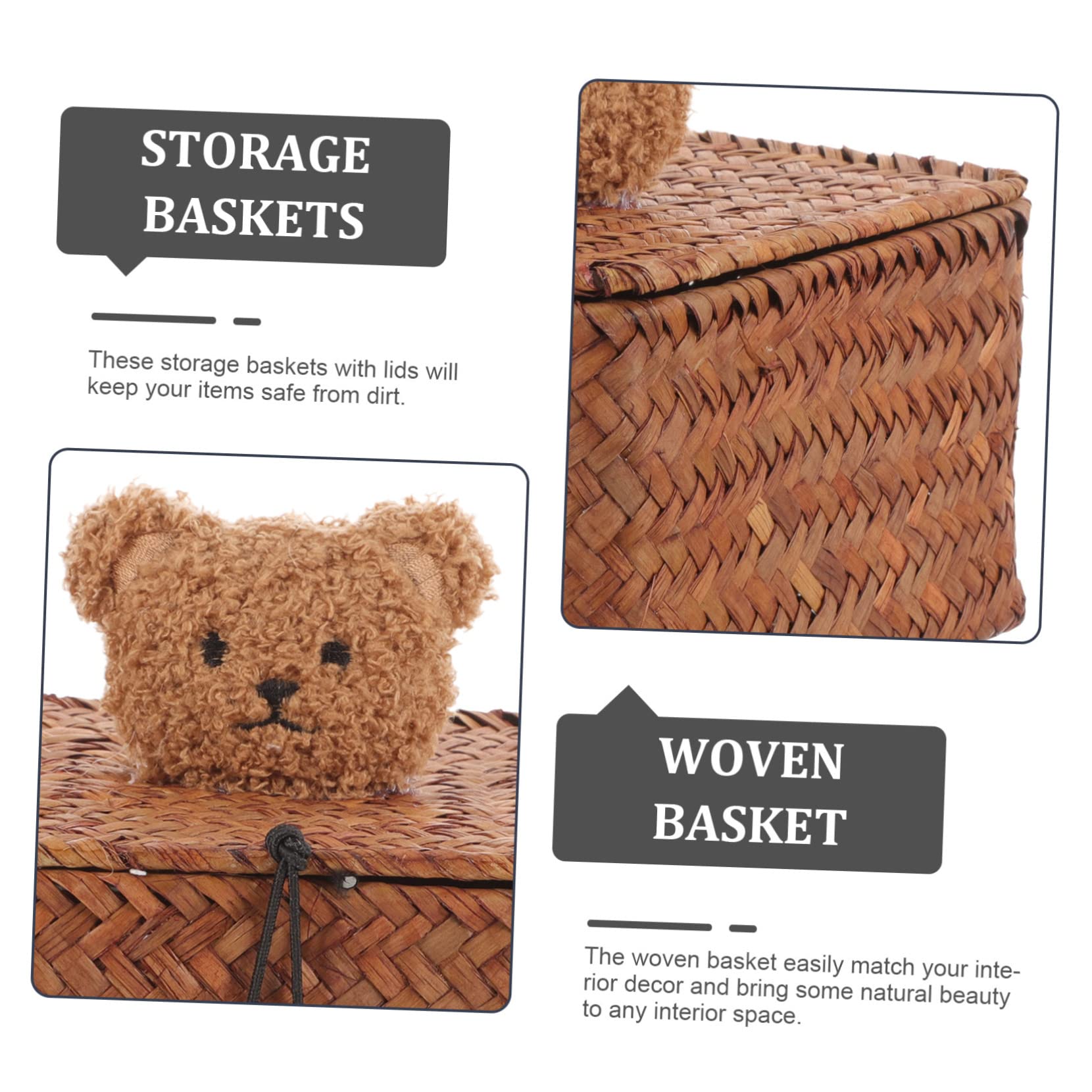 STOBAZA Cestino Portaoggetti Intrecciato in Erba Marina con Coperchio 23x13x8 Cm Set da 2 Pezzi Contenitore per Organizzazione Casa e Ufficio, Scatola
