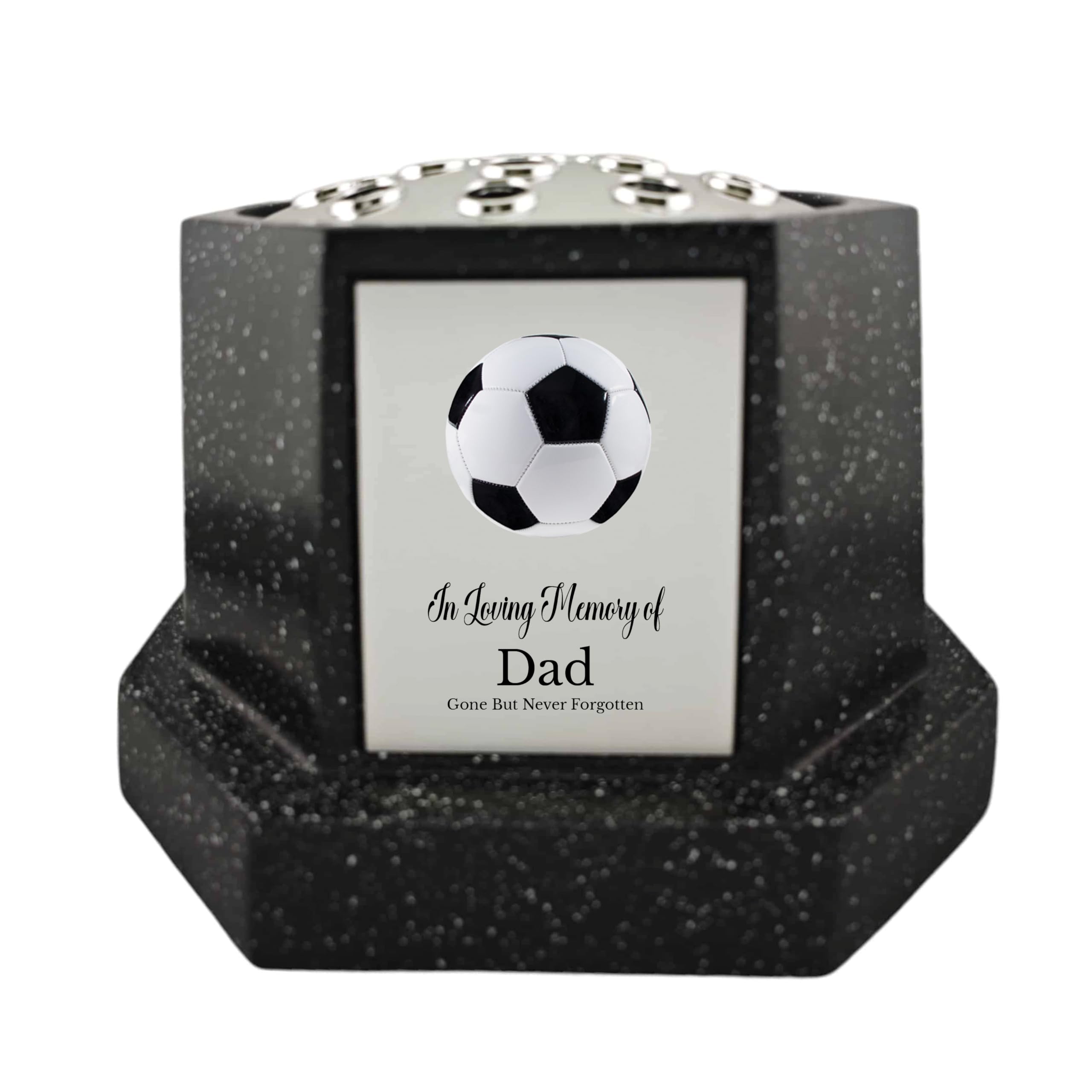 1Stclassgifts Black In Loving Memory Of Memorial Octagon Rose Bowl Grave Marker Flower Pot Vase With Football Design Dad & Lots More /Silver (Uv Printed) (Dad)