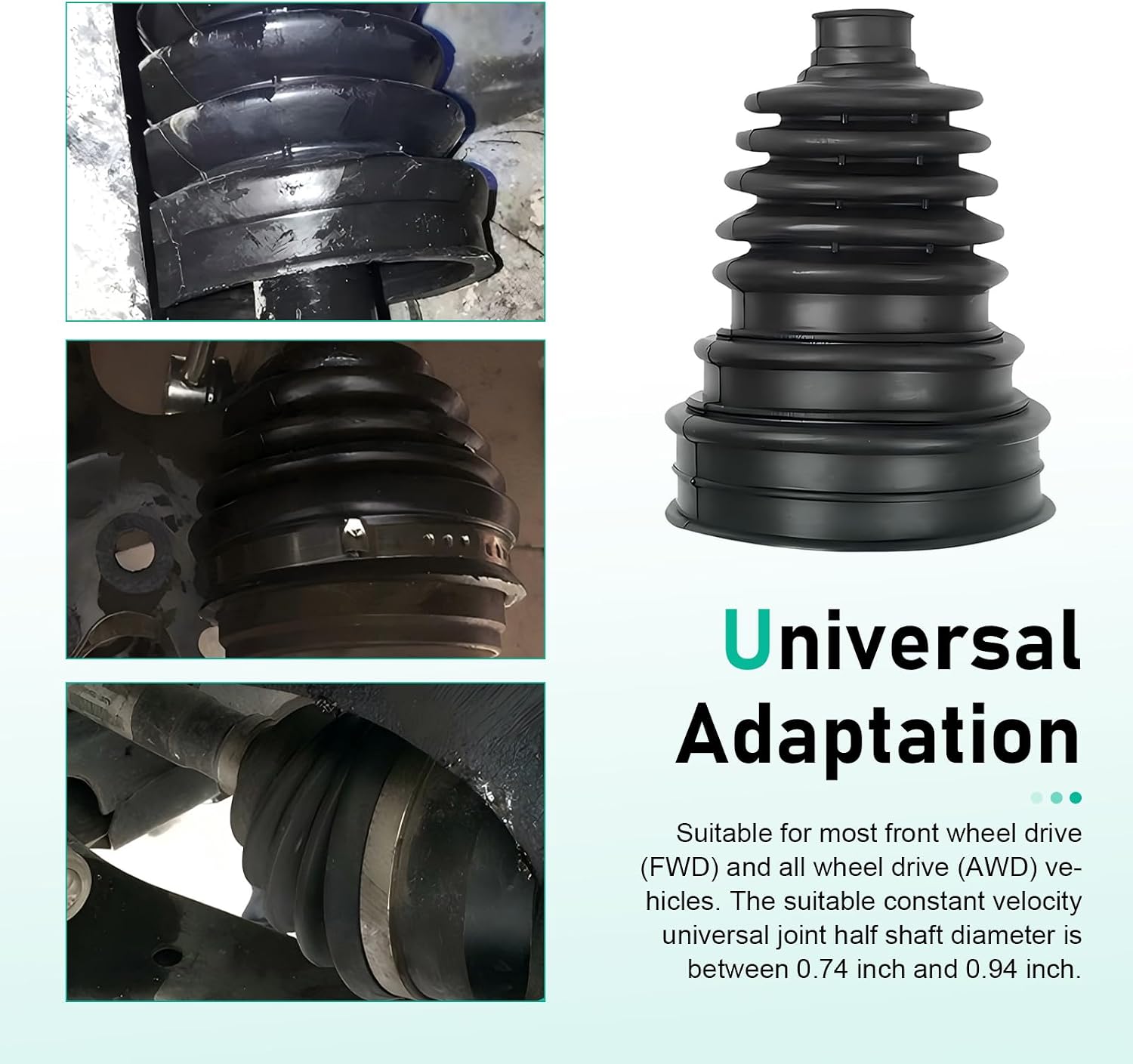 2PCS CV Axle Boot Repair Kit, Thickened Silicone Leak Proof CV Joint Boot Kit, Dust Boots for 19-24mm Axle Shaft, with 4 Stainless Steel Clamps & 6 Cable Ties, Universal for FWD AWD(Black)
