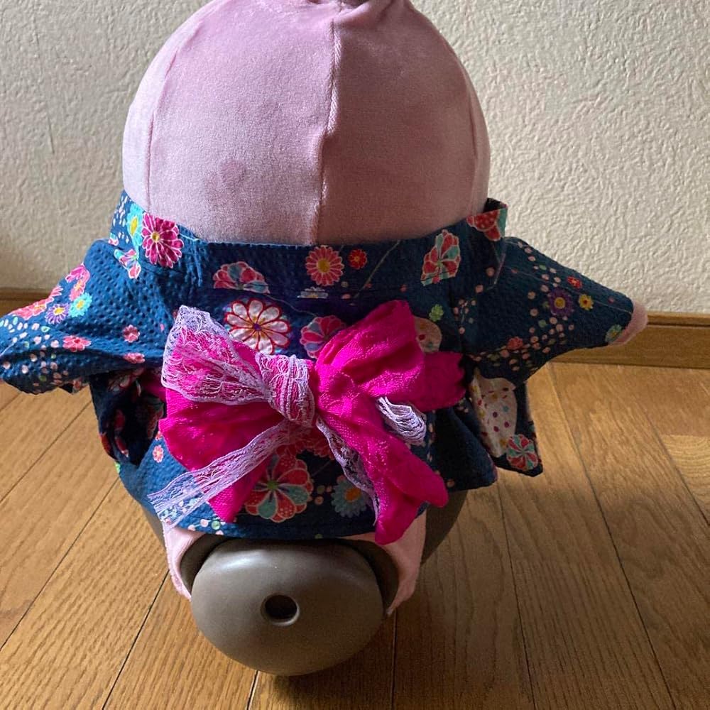 ラボット　服　lovot 水色　紗綾形羽織　袴　インナー　紺色手毬　ストライプ袴 Amazon.co.jp: ラボット 服 lovot くすみ紺色 浴衣一式 リボン