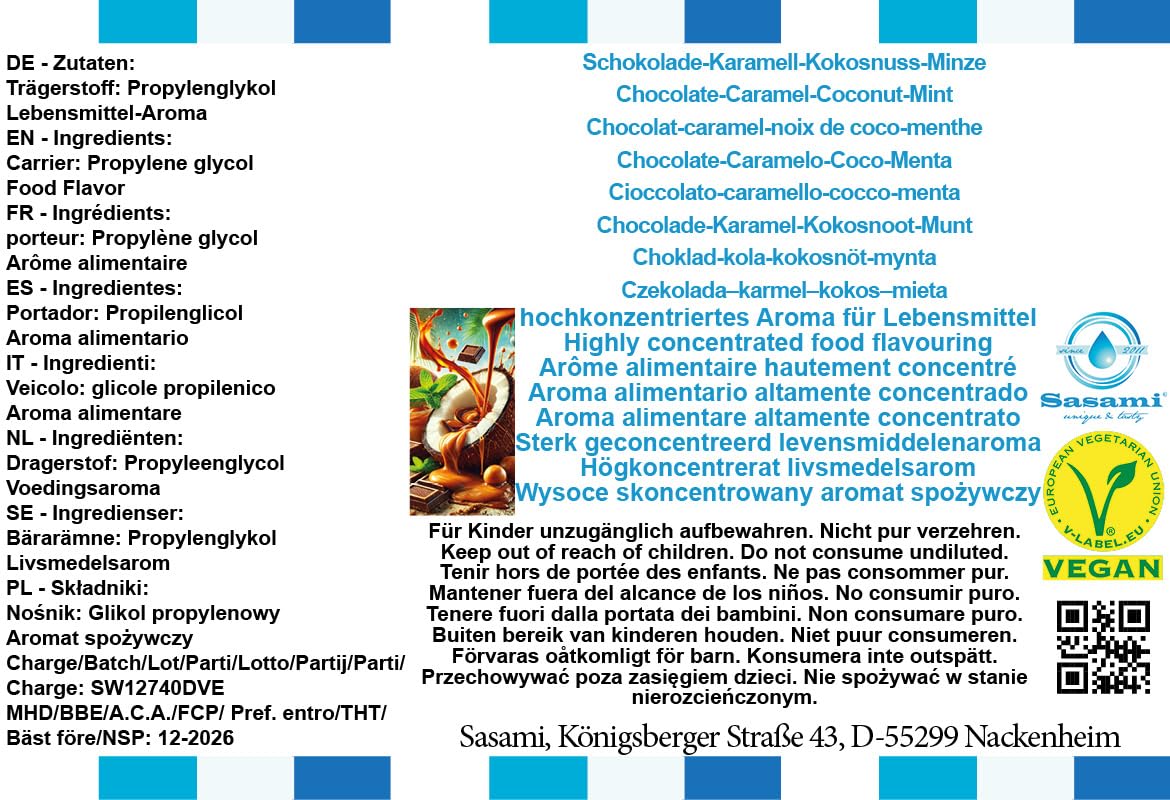 Czekolada–karmel–kokos–mięta aromat koncentrat – Wegański – Sasami – 100ml