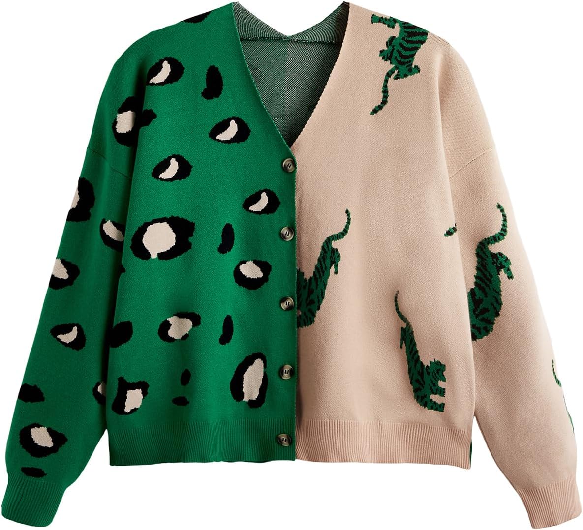 WDIRARA Women's Plus Size Leopard Animal Print Cardigan Sweaters V Neck Button Up Knit Outerwear