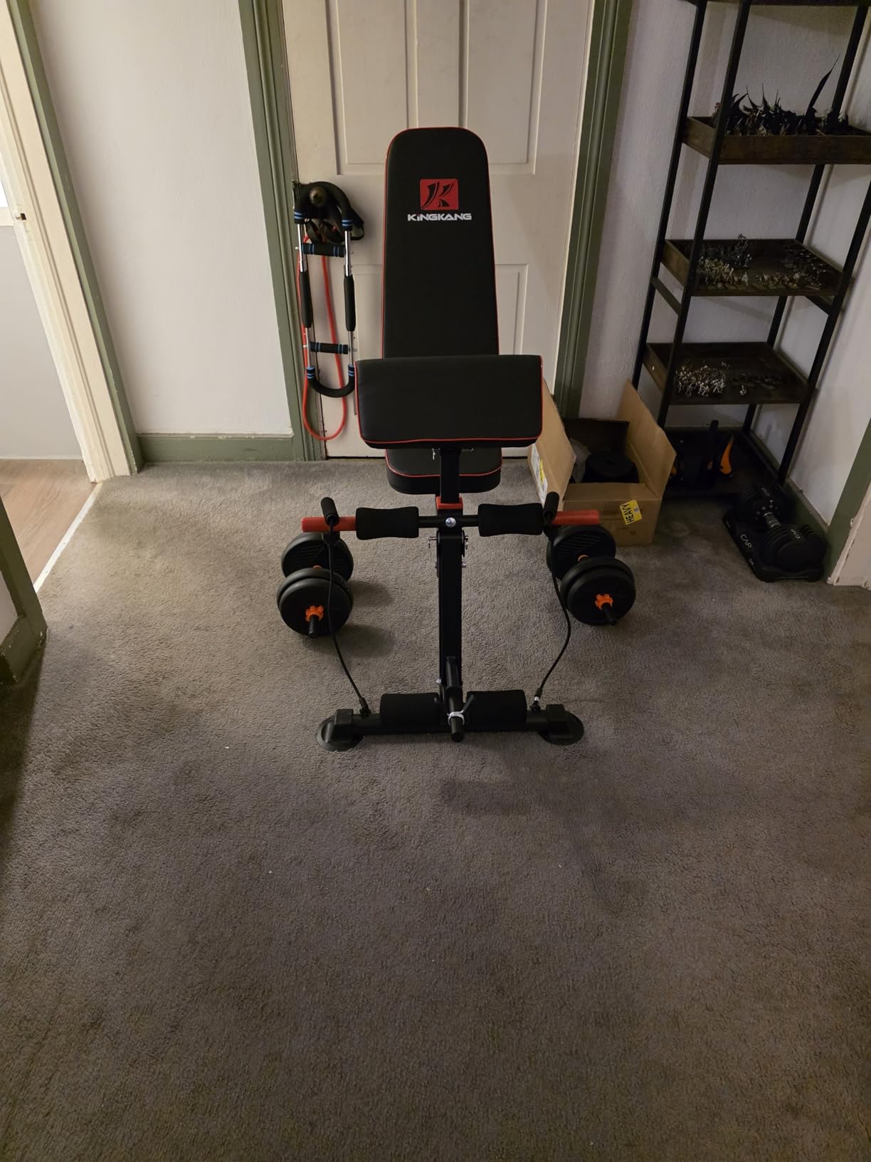K KiNGKANG adjustable weight bench in a home gym