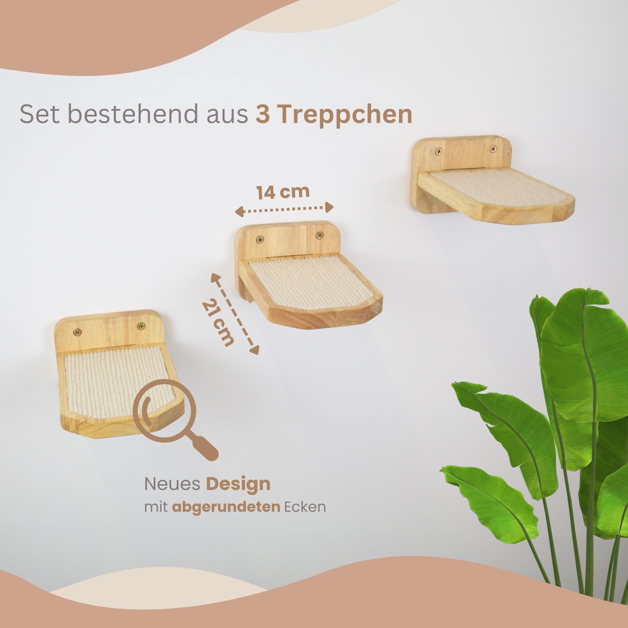 AZANO® Katzentreppe 3er Set | Kletterwand Katzen | Katzenleiter Wand [Modernes Design aus Holz] | Katzentreppe Wand | Katzenleiter | Katzenmöbel zum Klettern | Größe M (Weiß)