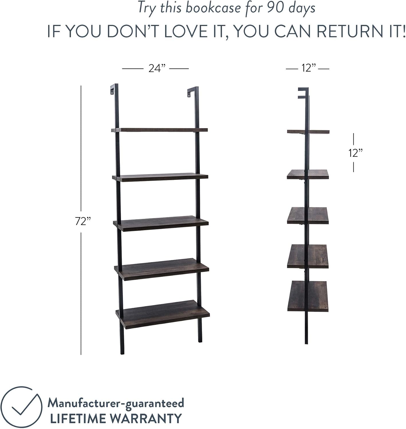 Nathan James Theo 5-Shelf Wood Modern Bookcase, Open Wall Mount Ladder Bookshelf with Industrial Metal Frame, Dark Brown Nutmeg/Black : Home & Kitchen