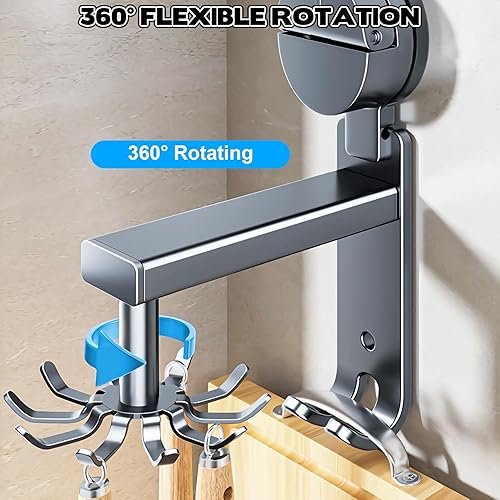 Miniatura 4 de OneNine Soporte para utensilios de cocina, gancho giratorio de ventosa, giratorio de 360, sin perforación, para colgar utensilios adhesivos, gancho