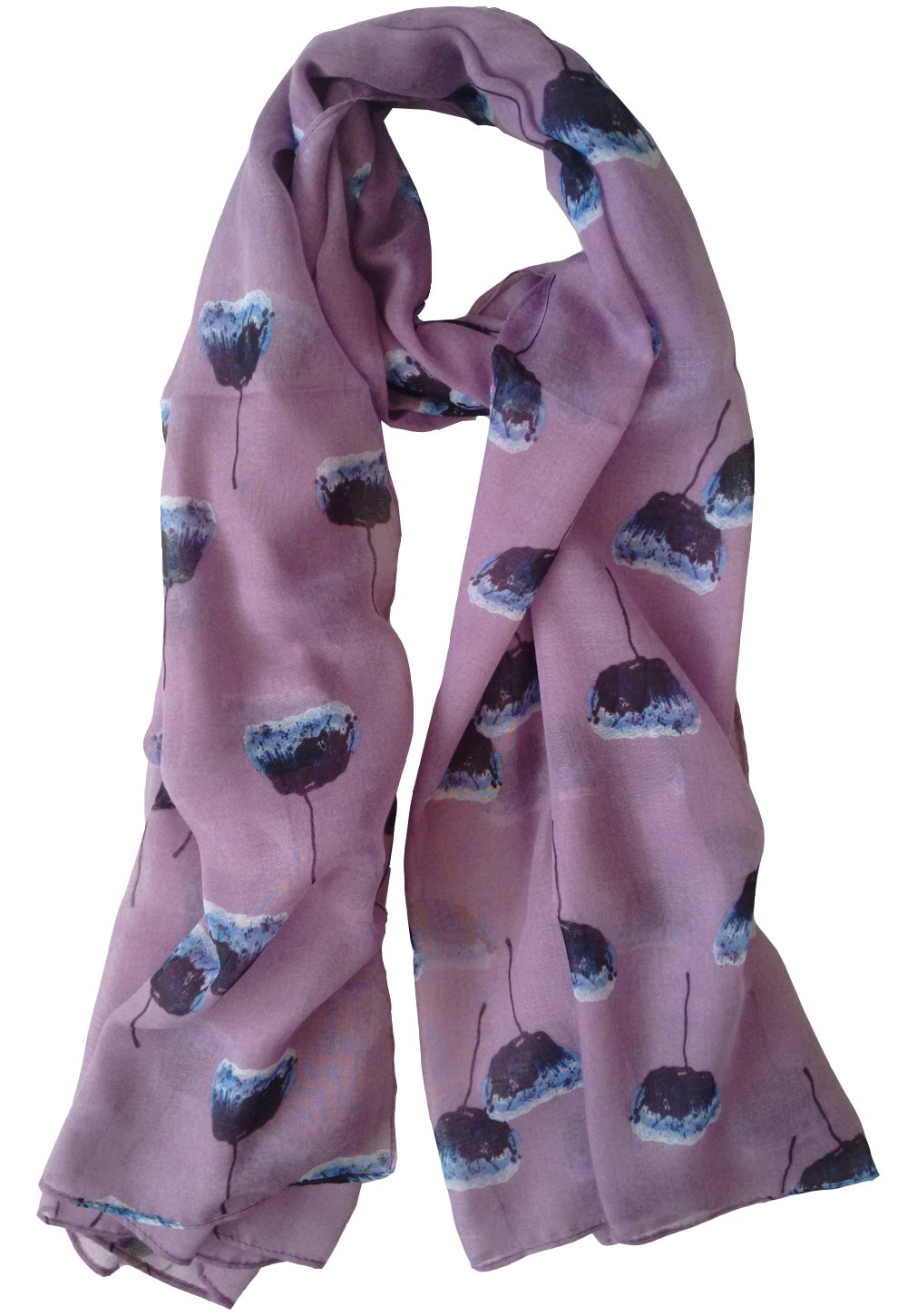 Glamlondon Women's Purple Painted Poppies Print Scarf Poppy Flower Fashion Floral Shawl Wrap (Purple)