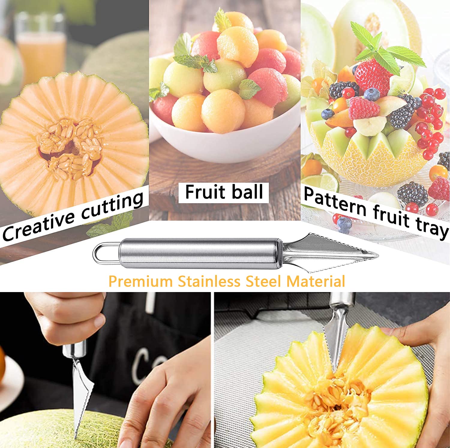 Cuillère à Melon Acier Inoxydable 4 Pièces Set Fruits Outils Découpage