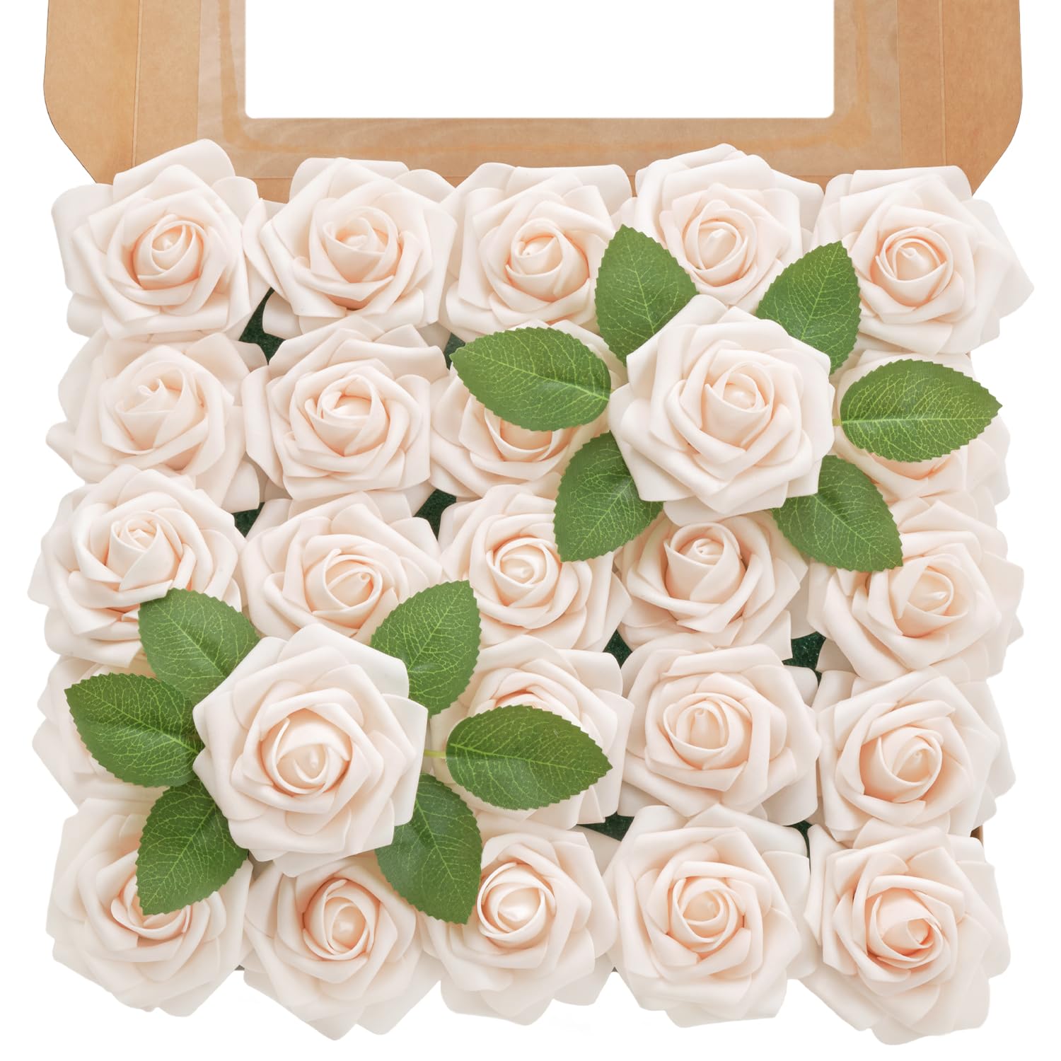 TINGE TIME Artificial Flowers 3" Rose, 25pcs Foam Fake Roses with Stem for DIY Wedding Decorations Bouquets Centerpieces Boutonniere Floral Arrangements Bridal Shower (Blush)