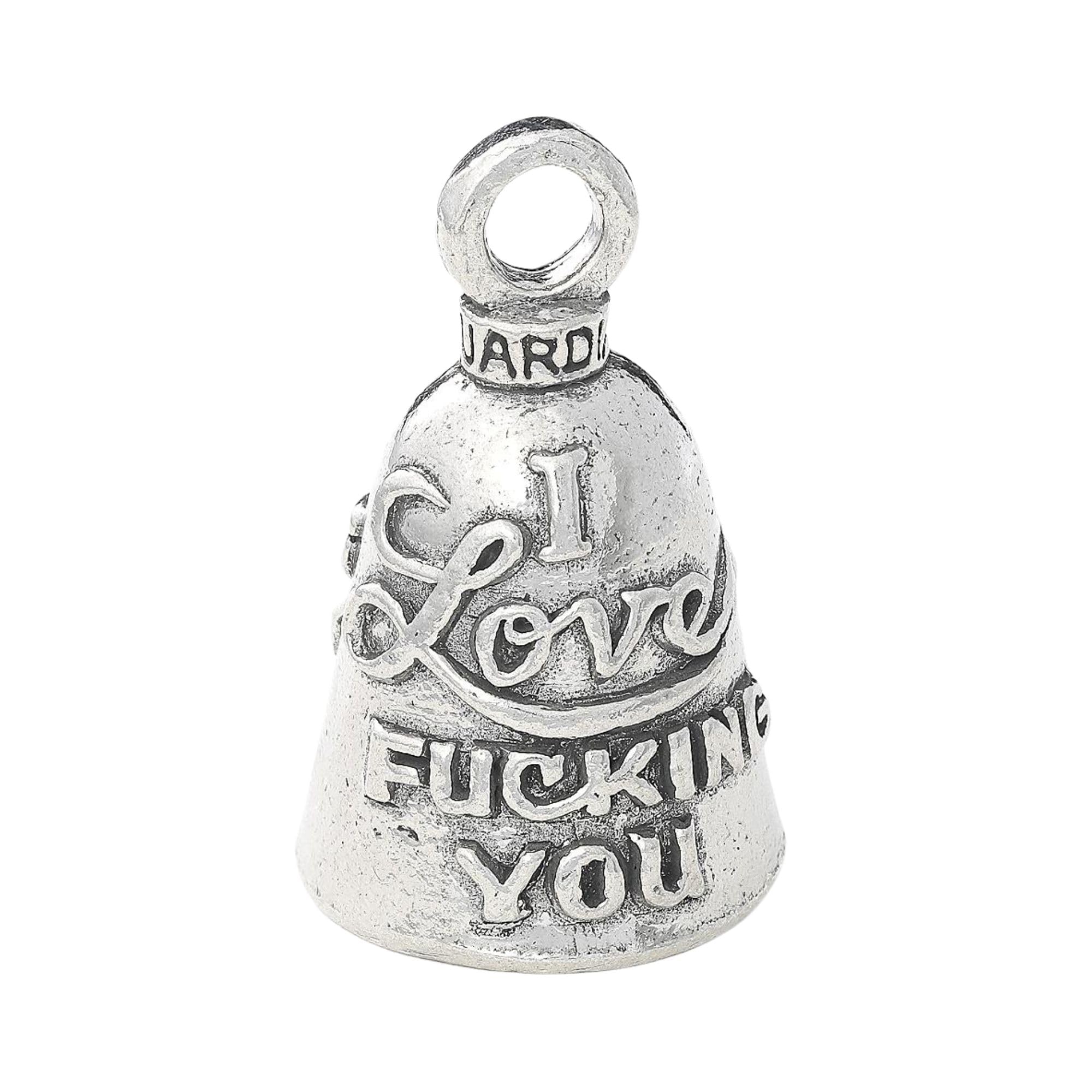 Guardian Bell "I Love You Good Luck Bell w/Keyring & Black Velvet Gift Bag | Motorcycle Bell | Lead-Free Pewter | Made in USA, I Love You, 1.75"
