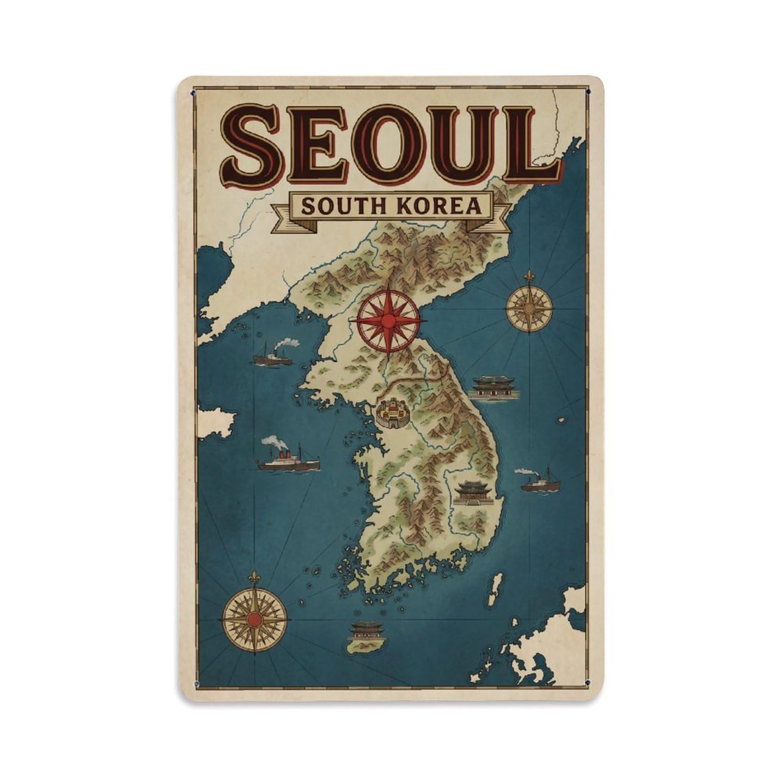 Metal Tin Sign Vintage Travel Seoul Korea Peninsula