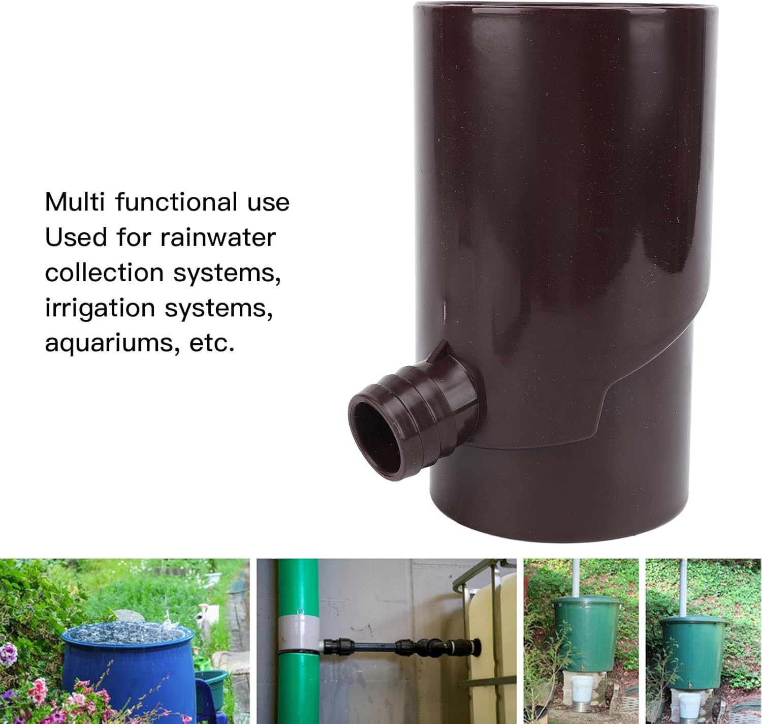 Jiawu Rain Diverter, Rainwater Collection System Fits for 10cm Downspout Diverter Colander, Rain Diverter Kit with Hose, Round Rainwater Diverter for Irrigation (Brown)