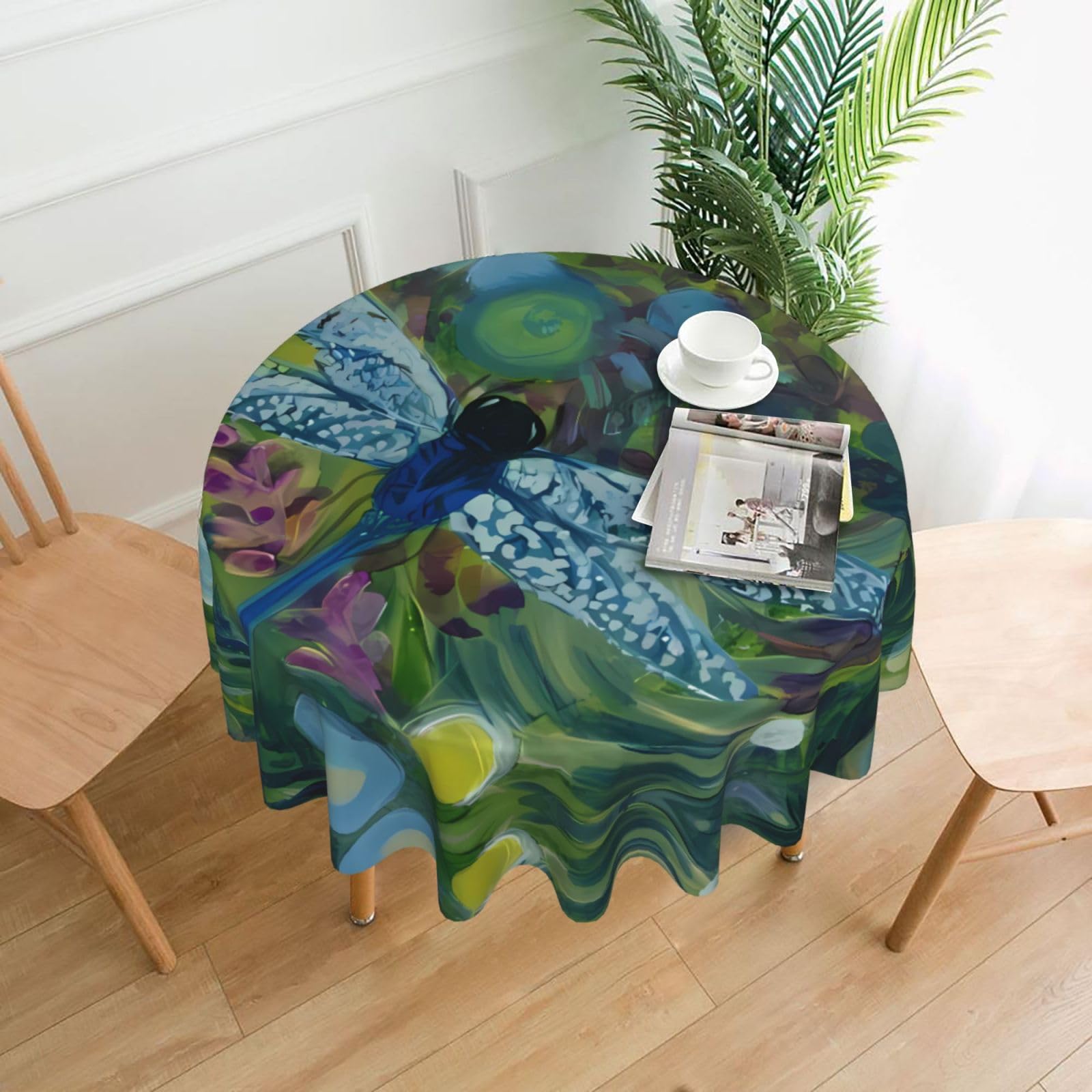 HJFCZH Hand painted blue dragonfly Prints Round Decorative Tablecloth 60in - High-Grade Polyester Throw for Dinners, Weddings & Everyday Use