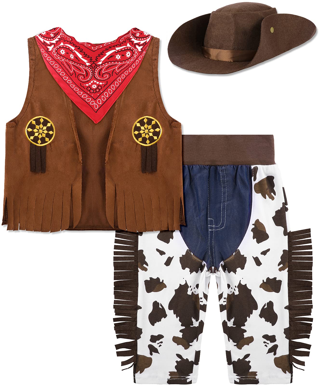 Bébé Garçons Cowboy Barboteuse Carnaval Tenues Western Combinaison Vêtements Ensemble Marron