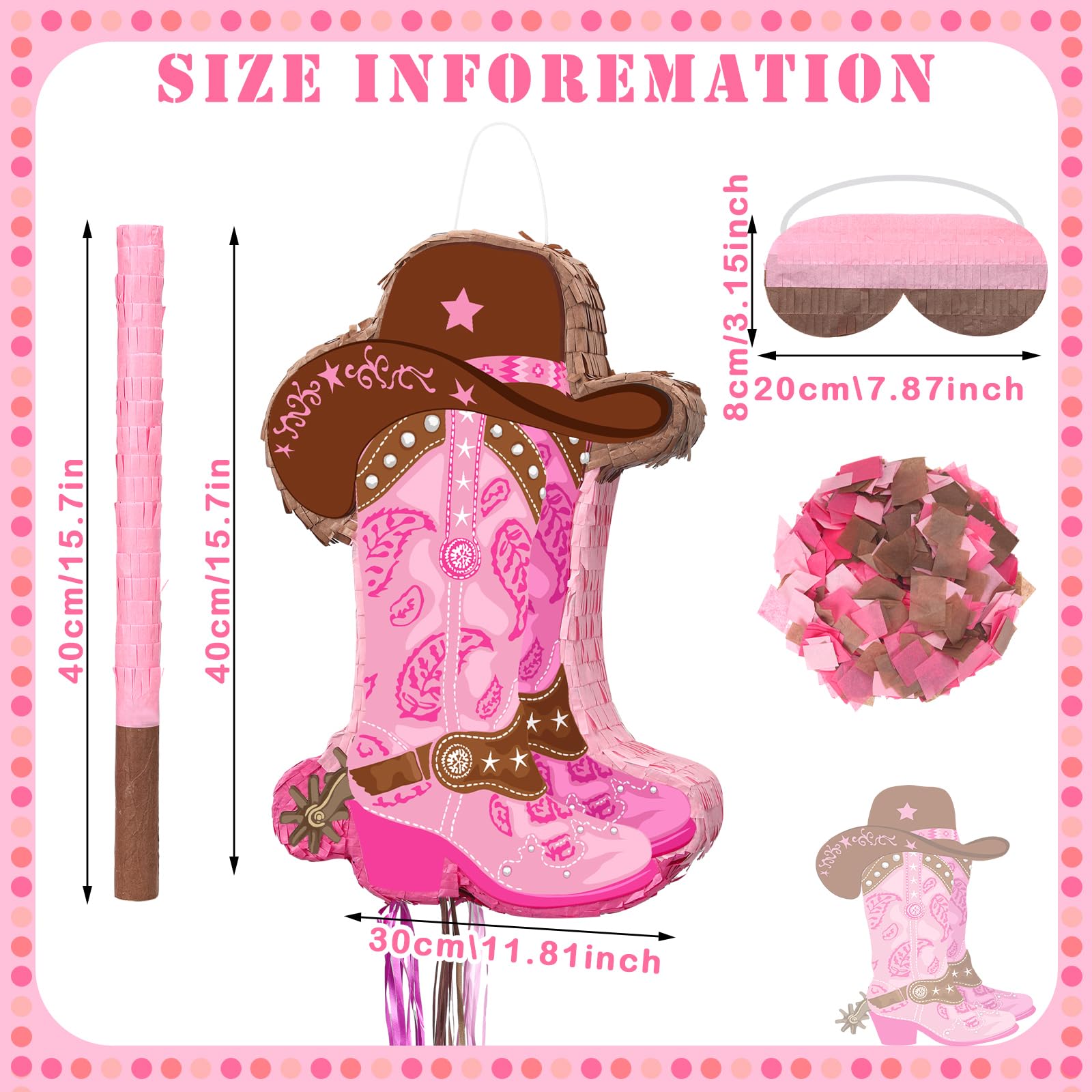 Seematn Cowgirls Pinata Birthday Party Decors Western Cowboy party Favors with Blindfold Stick and Confetti for Photo Prop Candy Holder and Party Supplies