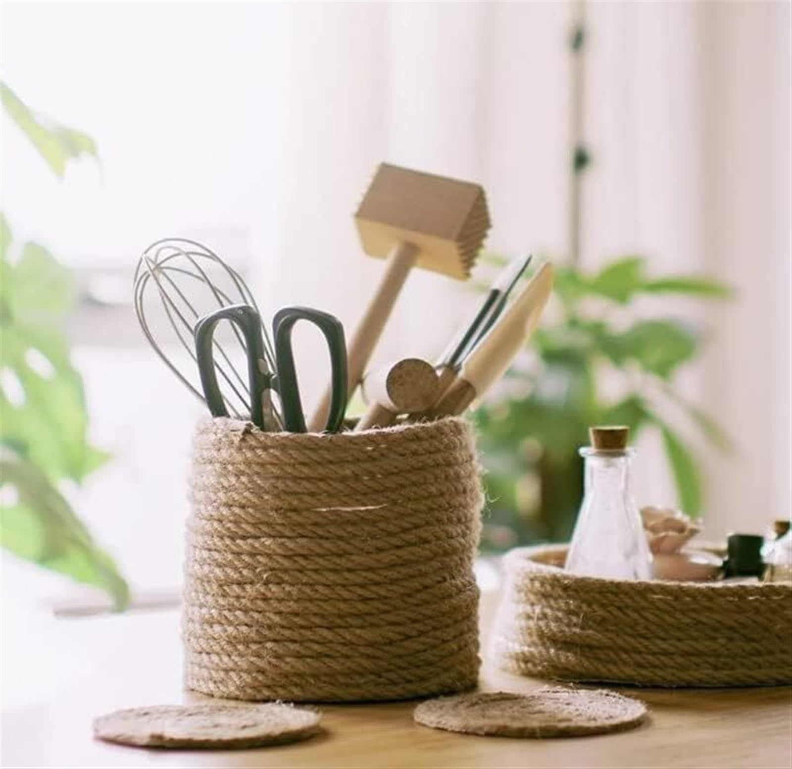 Bundling Craft Decor Cuerda de Yute Natural Cuerda Gruesa, Cuerda de Yute Natural de 10 mm Cuerda de cáñamo Trenzada Cuerda de Yute Gruesa Cuerda de Manila for Entrenamiento físico y de Fuerza (Tamaño