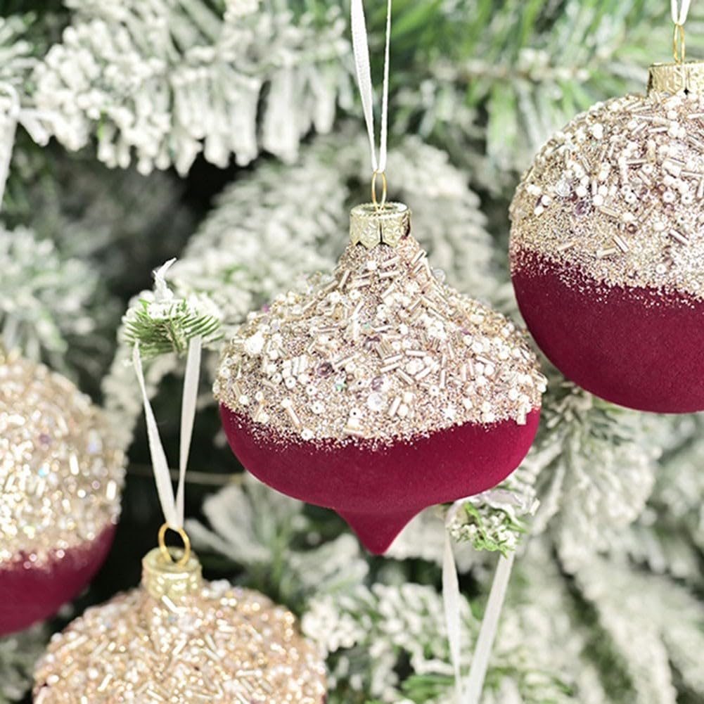 Lot de 10 boules de Noël en forme de boule de Noël - Bordeaux - Vert foncé - 8 cm