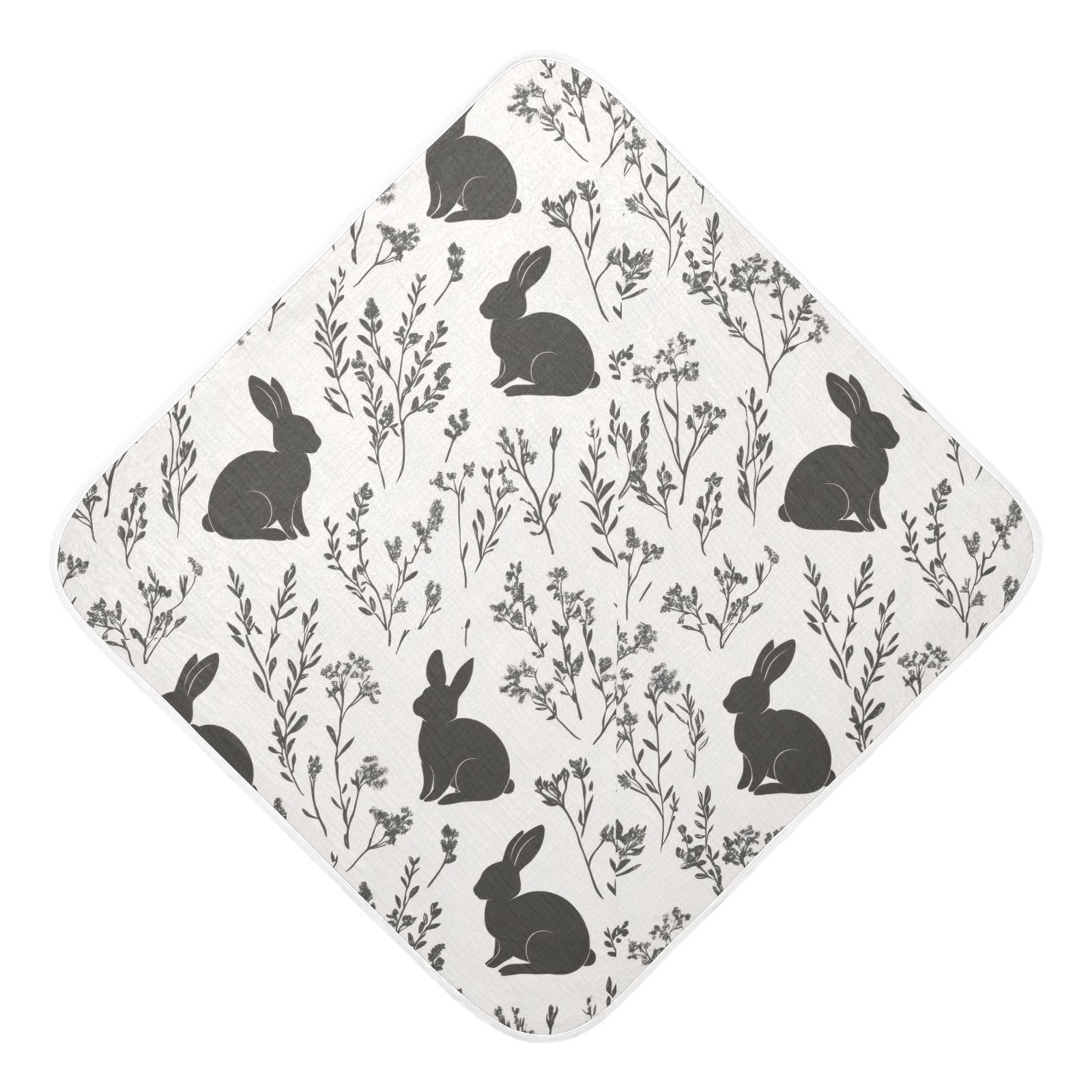 PaChyLuu Bunnies and Wildflowers Baby Hooded Towel Soft Cotton Baby Towels Ultra Absorbent Bath Towel for Babies Boys Girls, 35x35 Inch