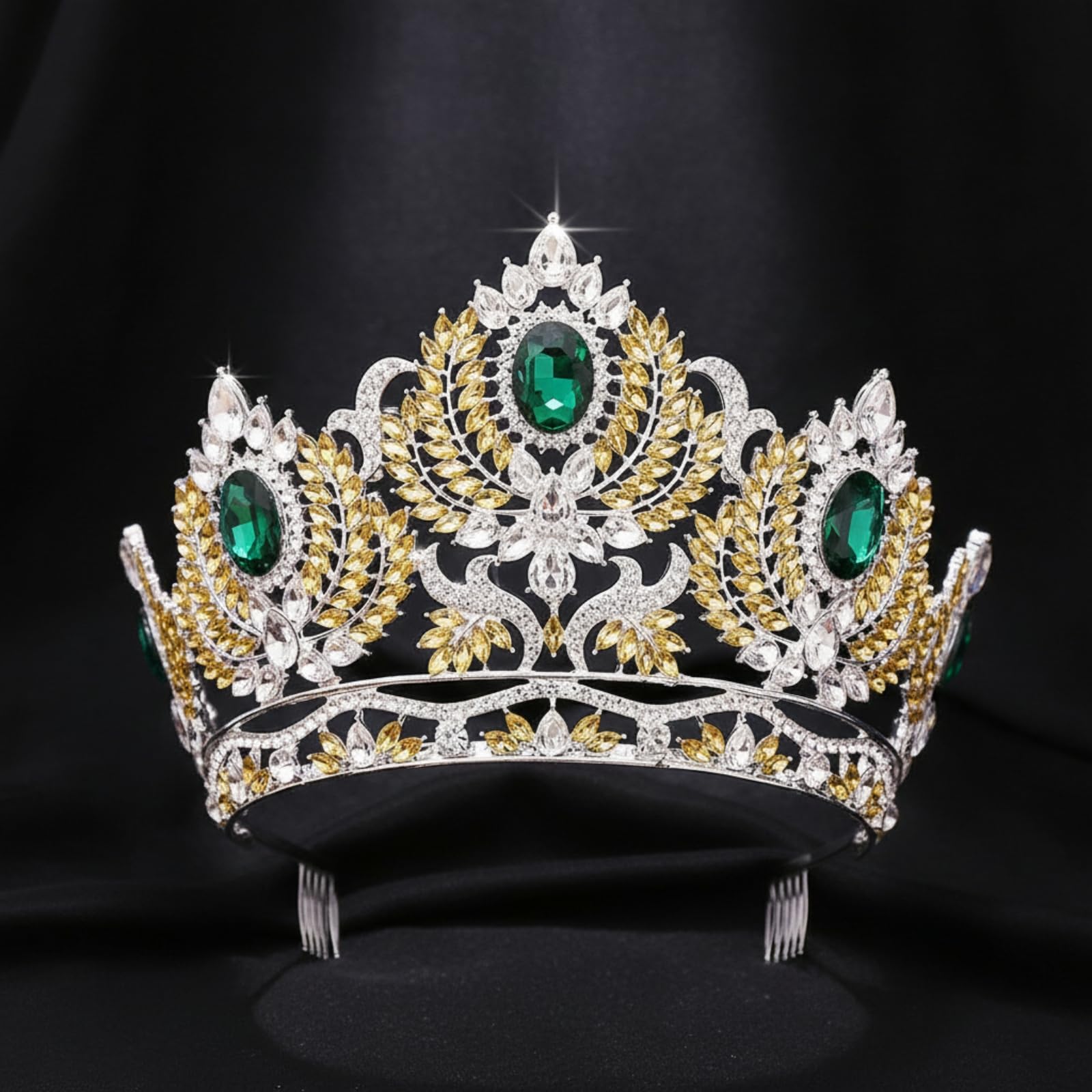 Corona Novia Dorada Corona Ornamental Ornamental con Peinetas para Novias, Quinceañeras, Style to 3