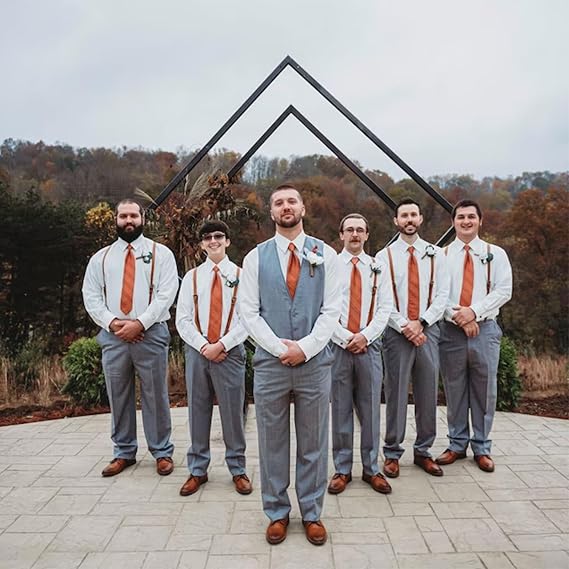 Genuine Leather Suspenders for Men Y Back Shape Adjustable with Heavy Duty Clips for Wedding Groomsmen