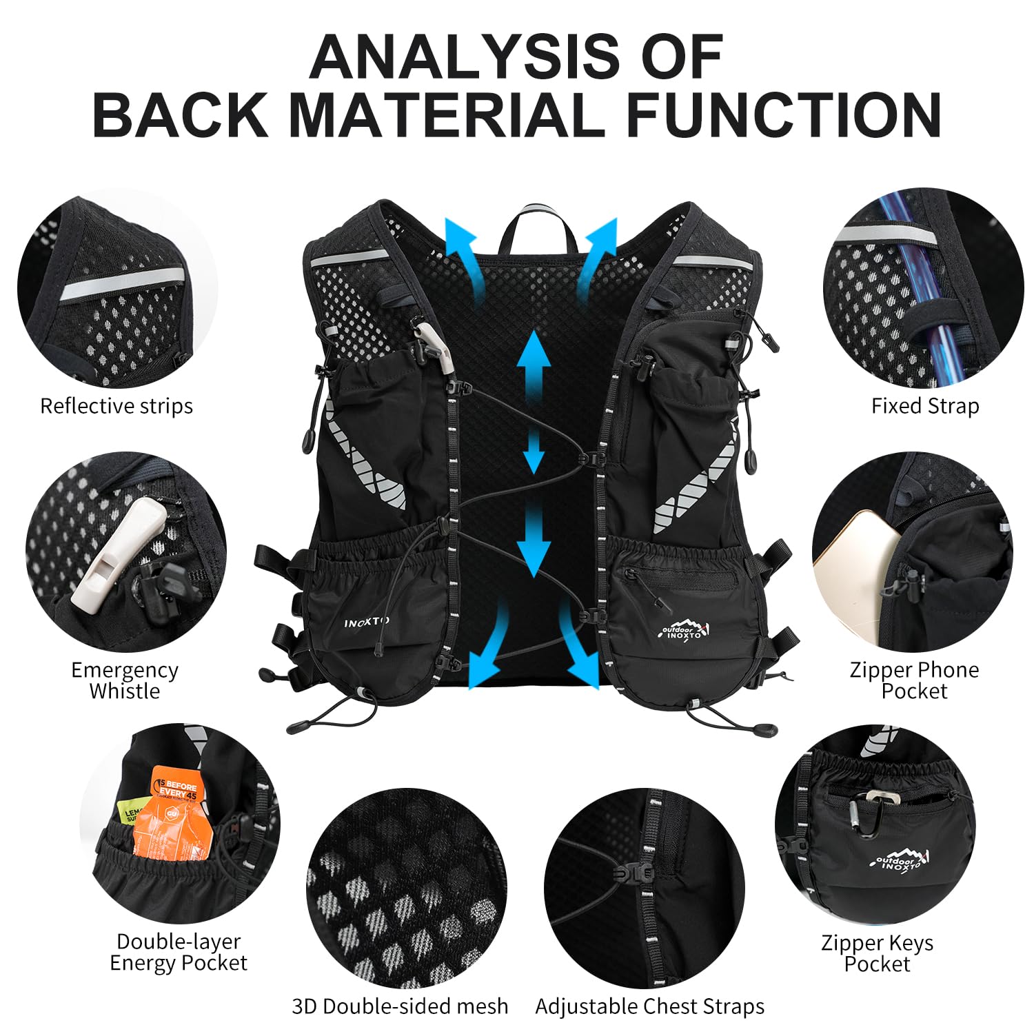 IX INOXTO Mochila de chaleco de hidratación para correr, mochila de agua ligera con bolsa de agua de 1.6 L para mujeres y hombres, chaleco ajustable para correr, senderismo, ciclismo, carreras