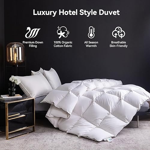 Miniatura 2 de Ousidan - Edredón de plumas de ganso de fibra de plumón tamaño California King, 100% algodón orgánico, inserto para edredón, ropa de cama de lujo