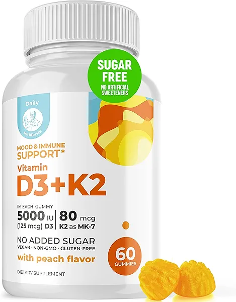 DR. MORITZ Vitamin D3 Gummies (5000 IU) with K2 - for Adults and Kids - Vitamin D3 K2 Gummies for Immune Support & Bone Health - Vegan, Sugar Free, Gluten Free (60 Count)