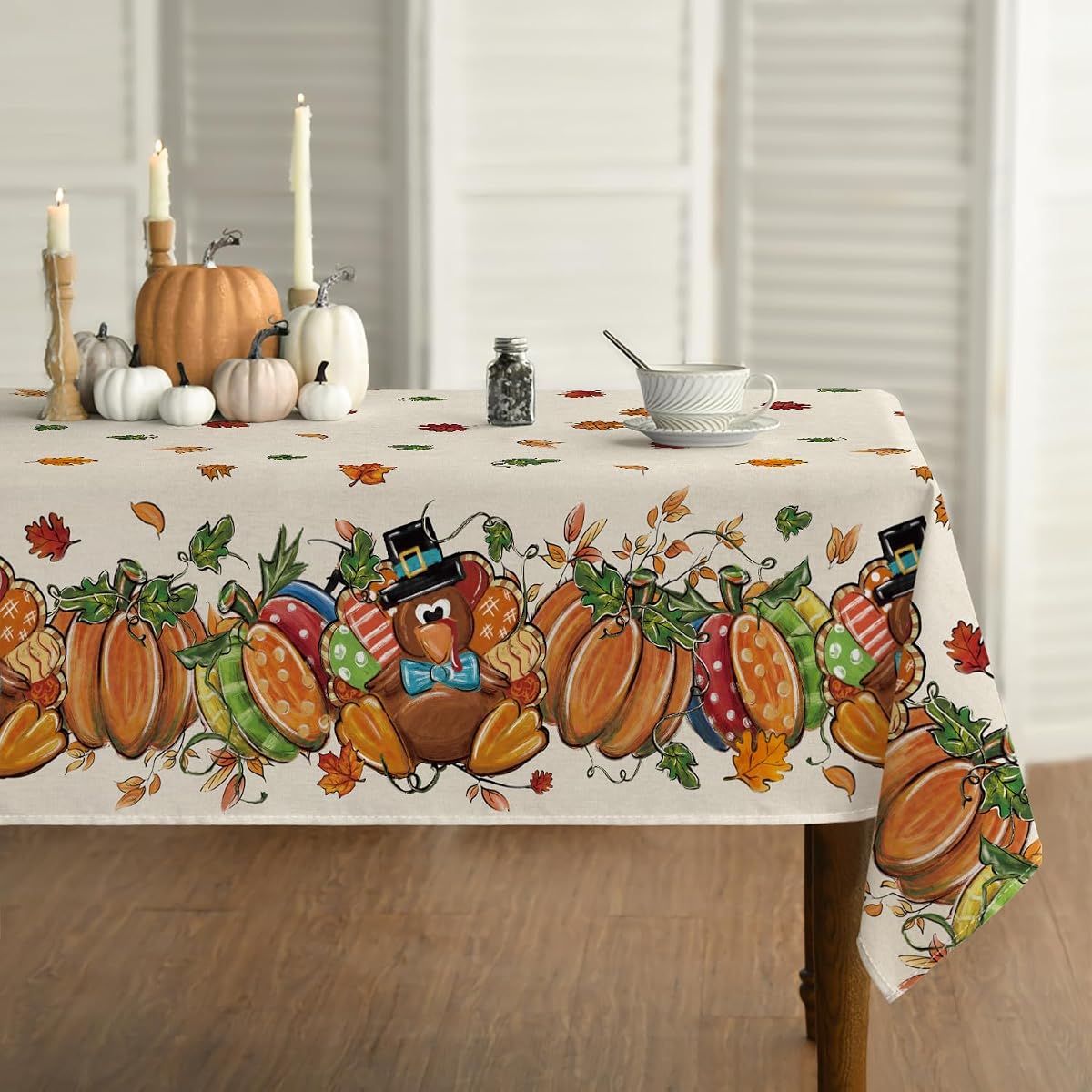 Horaldaily Fall Thanksgiving Tablecloth, Colorful, 60×84 Inch Rectangular | Turkey & Pumpkin Maple Leaf Harvest Table Cloth, Washable Table Cover for Dinner Kitchen Party Holiday Decorations