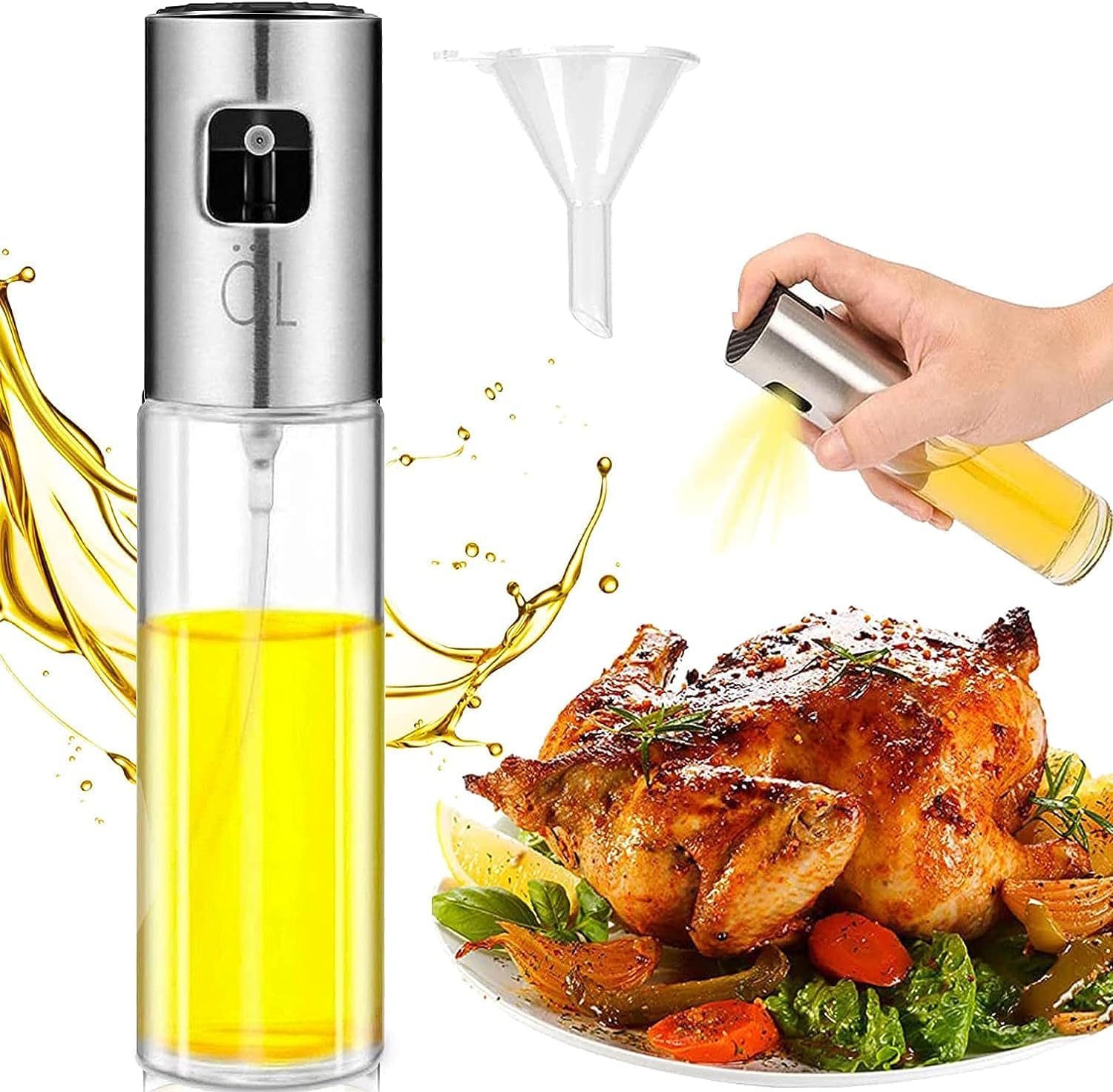 Olive Oil Sprayer for Cooking with Funnel, 100ml Glass Bottle, Stainless Steel Mister, Funnel Included, for Air Fryer, Salad Making, Frying, BBQ (Multicolour) (B0DB5Z53MV) Amazon Price History, Amazon Price Tracker