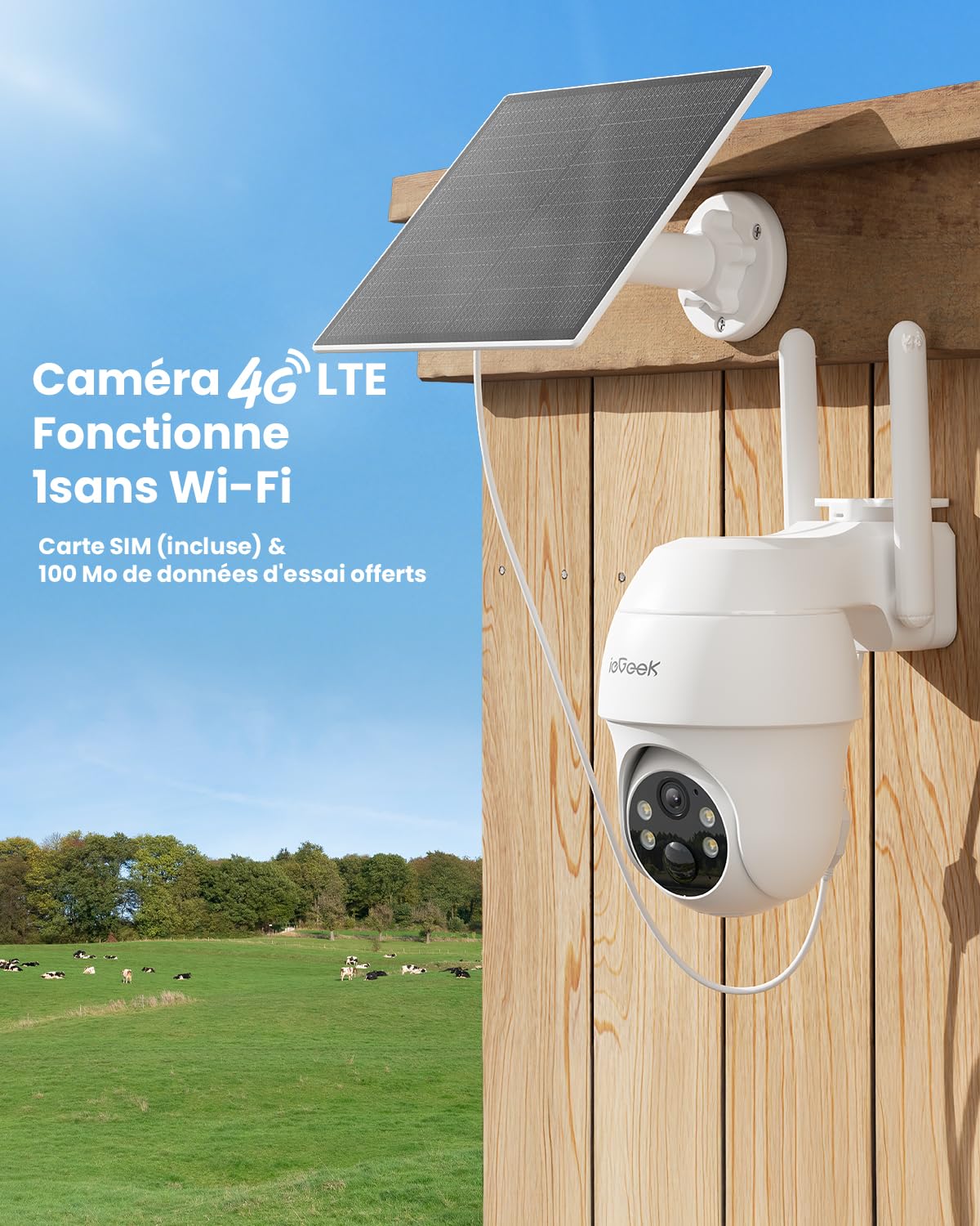 ieGeek 4G LTE Camera De Surveillance sans Internet, 2K HD Camera Carte Sim, Vision Nocturne Camera sans WiFi, Détection Humaine PIR, Audio Bidirectionnel, AI Analysis System/Cloud
