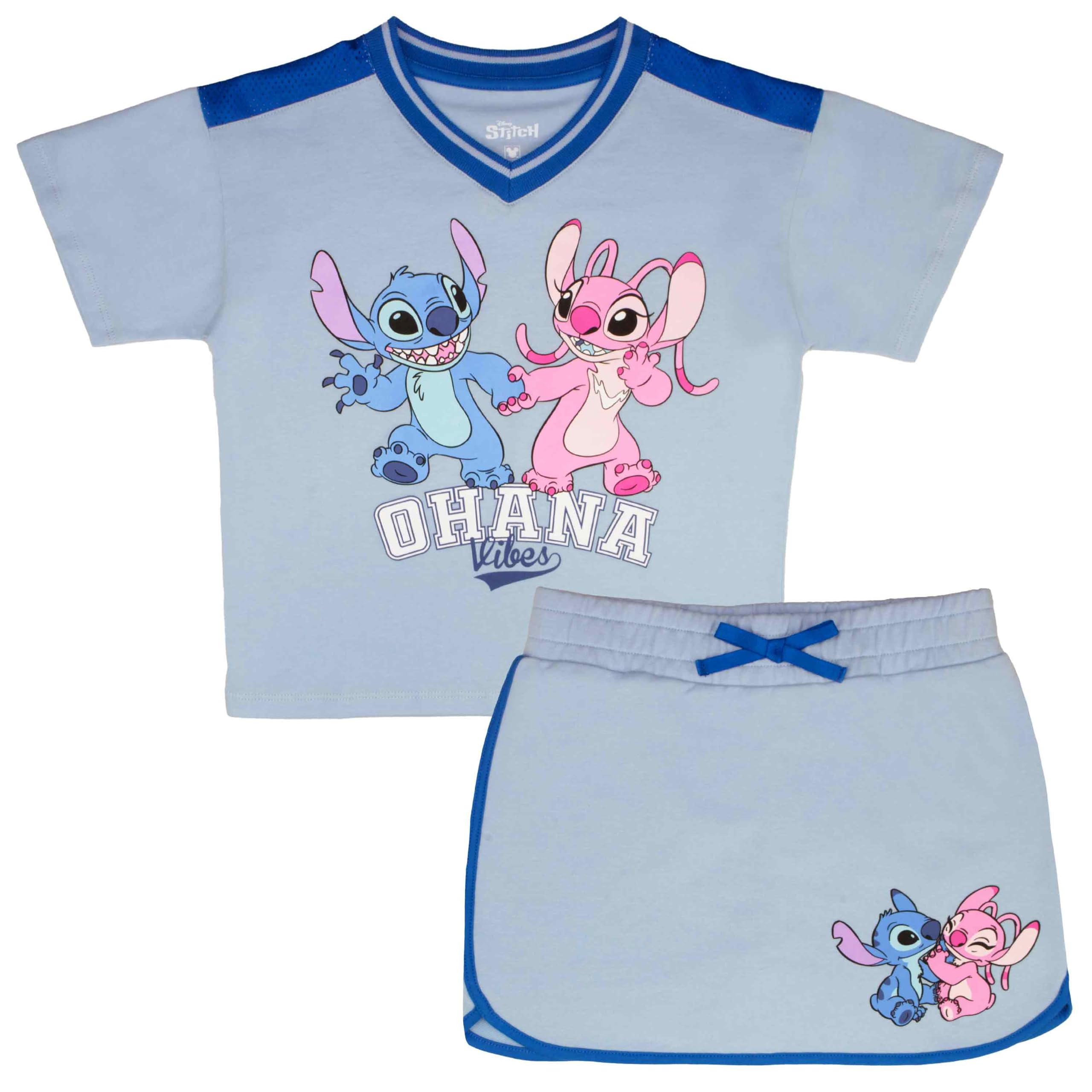 Disney Prinzessin, Lilo und Stitch, Minnie Mouse, Vaiana und Frozen Mädchen 2-teiliges Set - Kurzarm-T-Shirt und Skort für Kinder