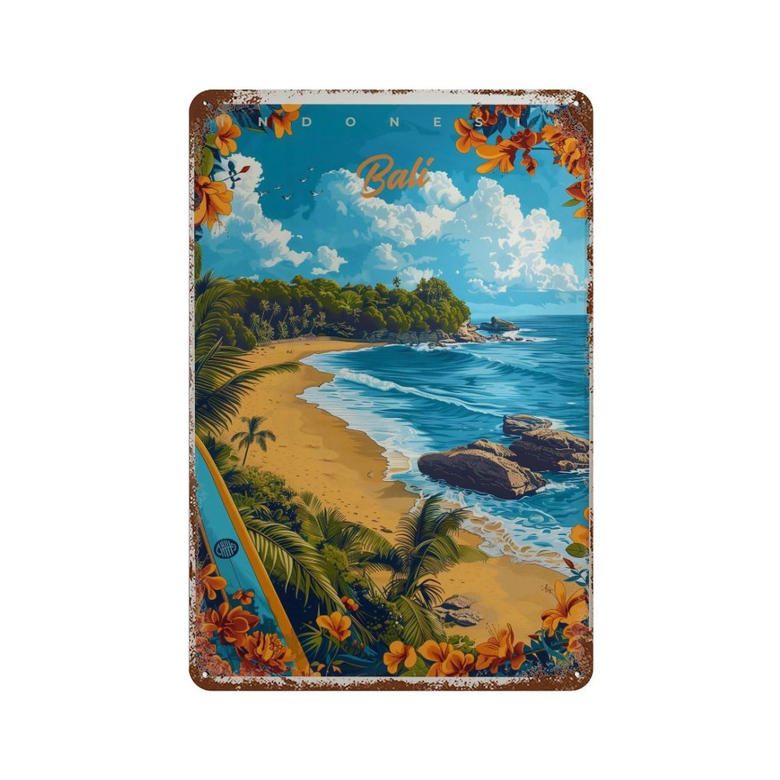 xiaoxiaoshen Bali Beach Travel Tropical Indonesia Wall Decor Art Metal Tin Poster Modern Home Decor Art Home Bar Shop Decorations Vintage Sign 30x20cm