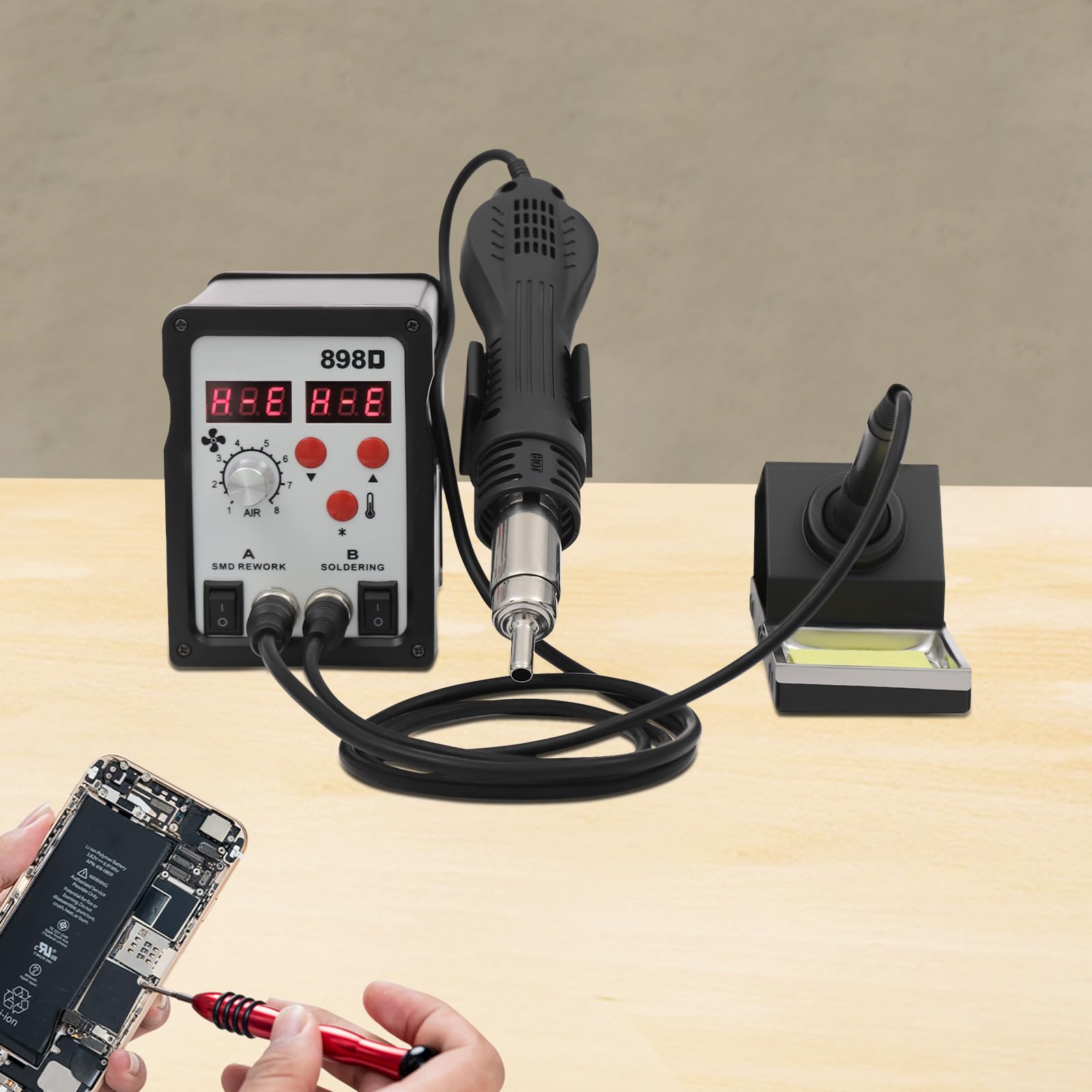 750W Heißluftpistole & Entlötstation | Heißluft Nacharbeitsstation Kit | Luftpistole Temperaturbereich 100-480°C Eignet Sich zum Entlöten und Löten Vieler Arten von Bauteilen